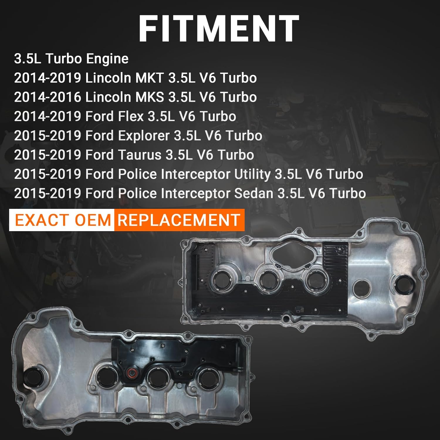 3.5L Turbo Engine Aluminum Valve Covers Compatible with 2014-2019 Lincoln MKT 2014-2019 Flex 2015-2019 Explorer Replace# FG1Z-6582-E