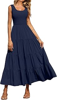 Women's 2026 Casual Loose Plain Maxi Sundress Smocked Tank Dress Sleevel...