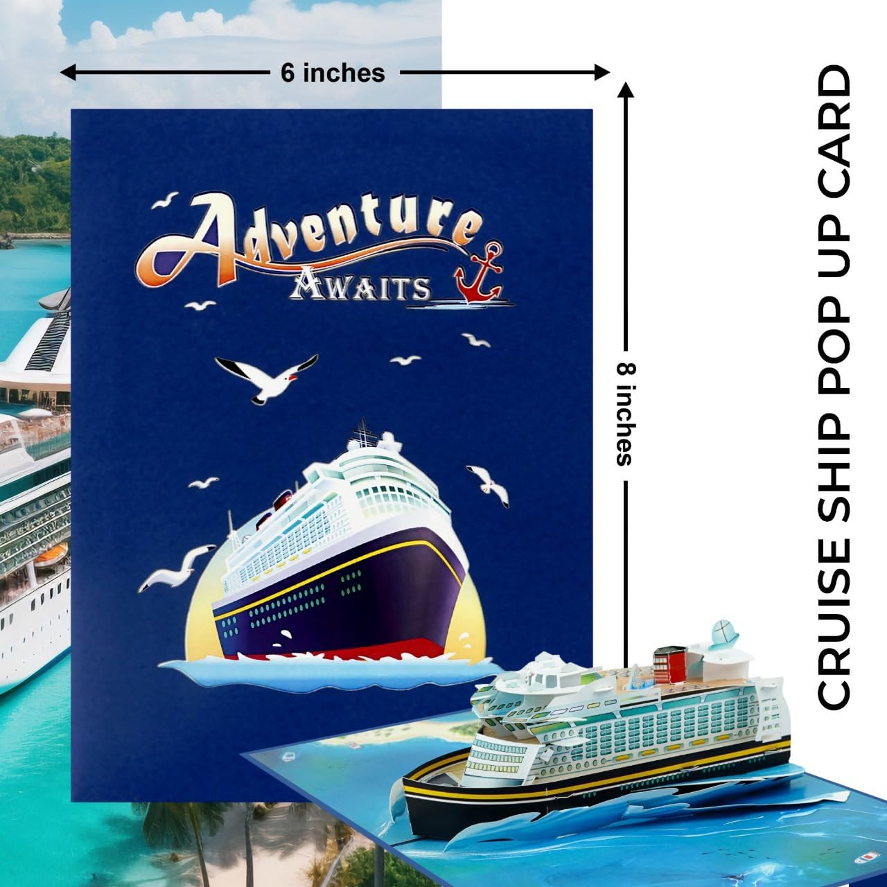 iGifts And Cards Love Boat 3D Pop Up Card – Cruise Ship Adventure, Romantic Voyage for Ocean Lovers, Wedding, Honeymoon, Birthday, or Surprise Retirement Gift – 6" x 8" with Notecard - Image 7