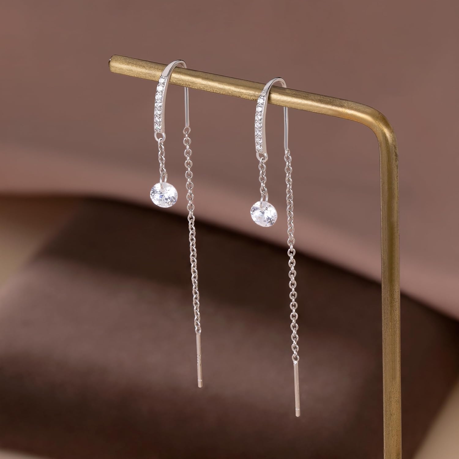 SLUYNZ 925 Sterling Silver CZ Chain Dangle Earrings for Women Teens Threader Drop Earrings Long - Image 5