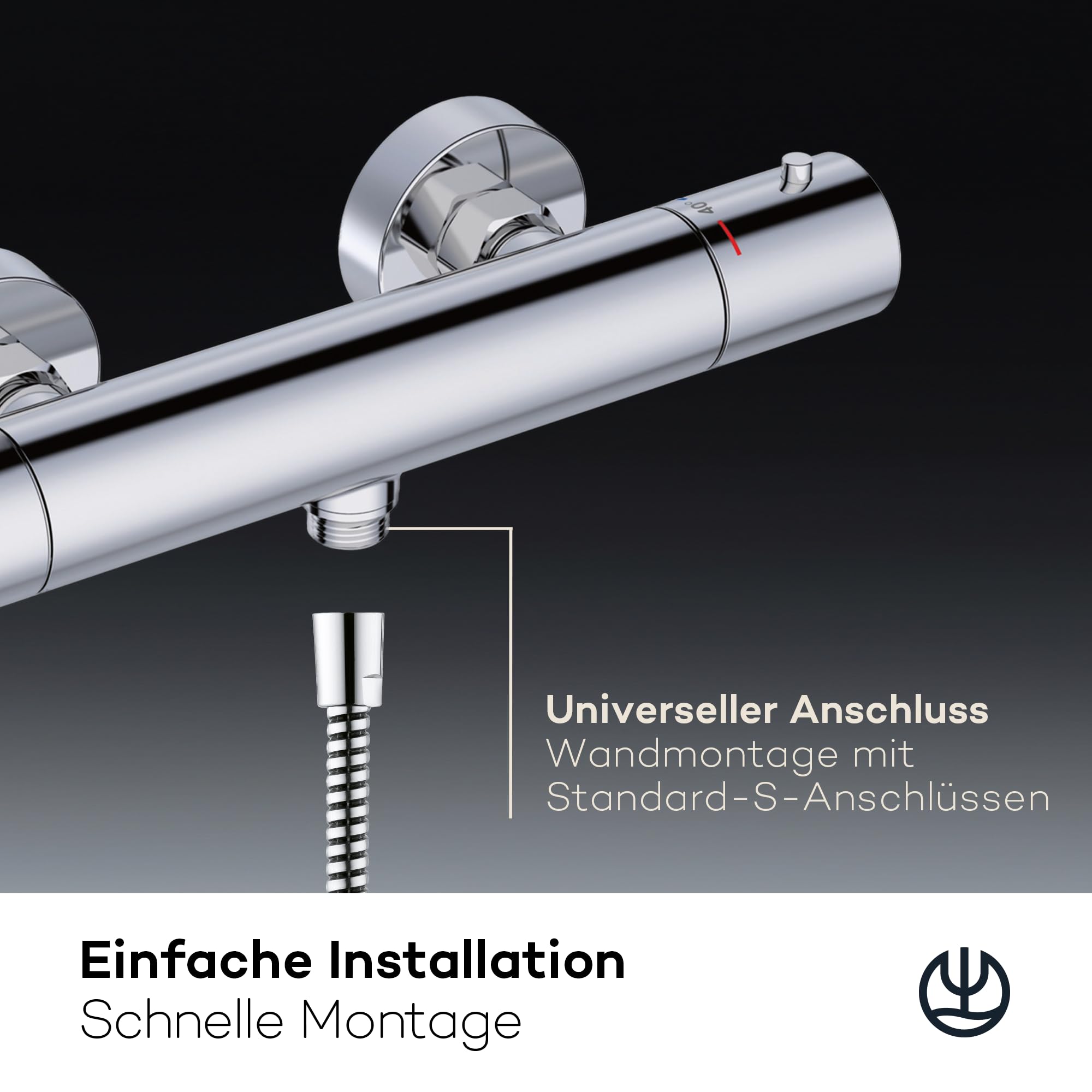 KLUDI-X1 Duscharmatur Duschthermostat mit Temperaturbegrenzung, Aufputz-Brausearmatur, für 1 Verbraucher, Wandmontage, Sicherheitssperre, Chrom, 350030575
