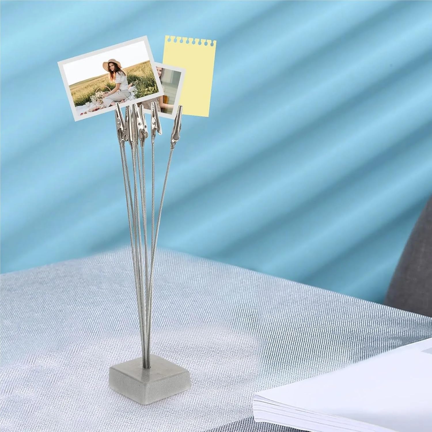Photo Tree Holders 2setes Note Clip Photo Holder Silver Grey Resin Base Steel Clips Memo Frame Picture Postcard Document Business Card Display