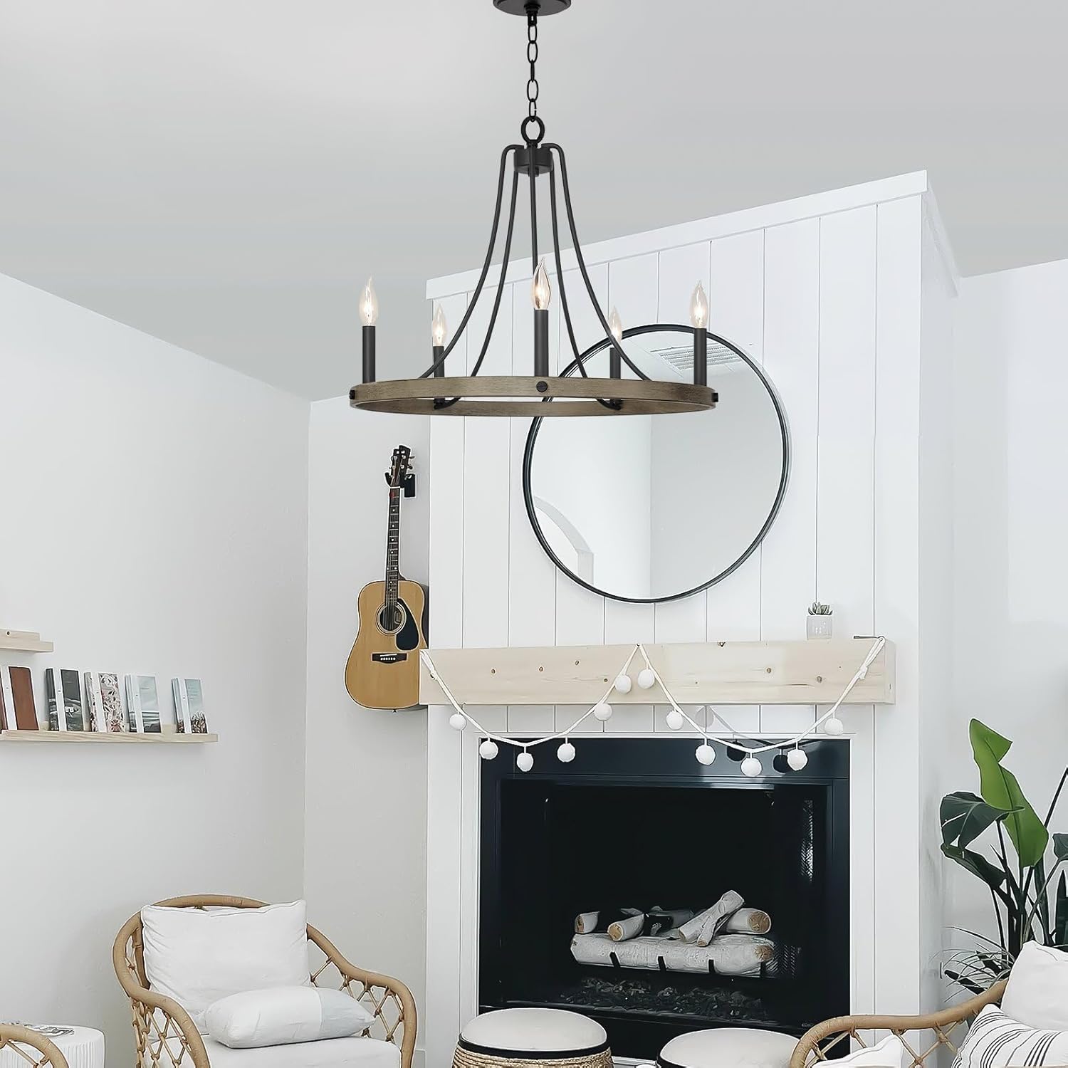 Fairbrook 25" Black and Smoked Birch Wagon Wheel Chandelier