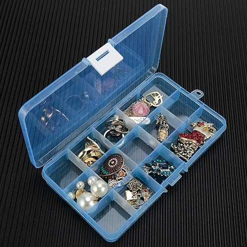 Miniatura 7 de Paquete de 4 organizadores de joyas, caja de almacenamiento de plástico de 15 rejillas, compartimentos ajustables, organizador surtido de joyas,