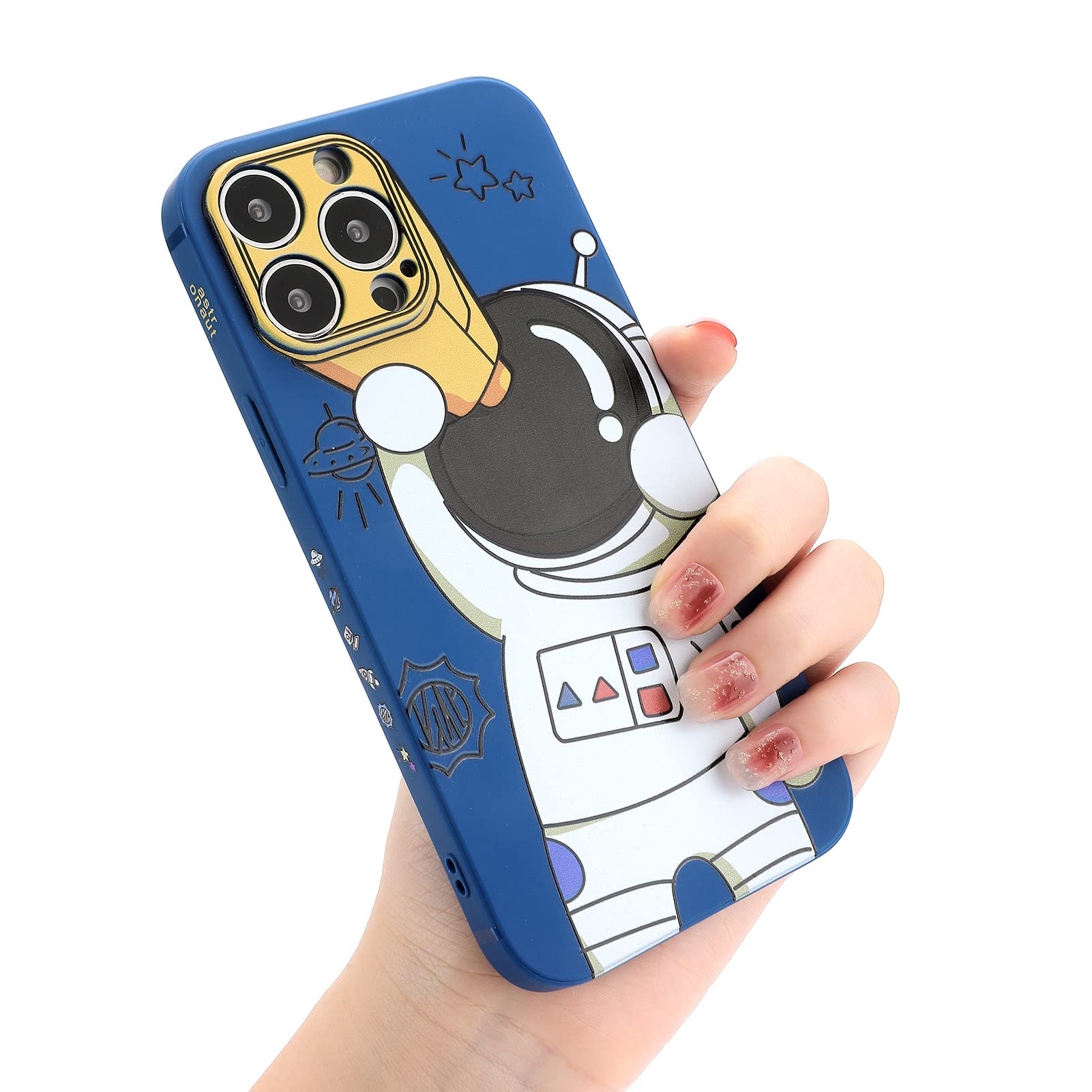 Yonds Queen Funda bonita para iPhone 16 Pro Max, diseño de astronauta de dibujos animados elegante parachoques de goma de TPU suave funda creativa (telescopio azul, iPhone 16 Pro Max)