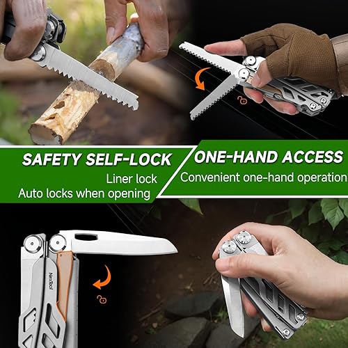 Miniatura 3 de NexTool Multiherramienta 14 en 1, alicates multiherramienta de acero inoxidable con cuchillo de bolsillo 80Cr14Mov, 2 cerraduras de seguridad y