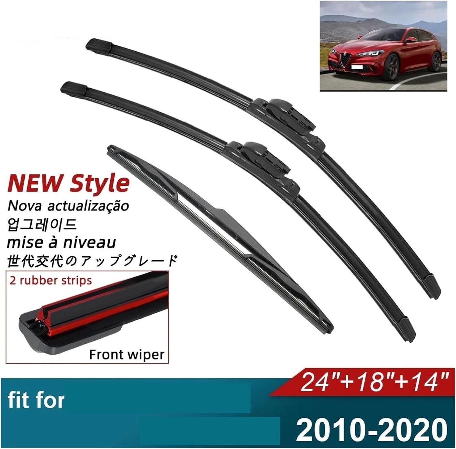 Double Rubber Car Wiper Blades Compatible With 2010-2020 Alfa Romeo Giulietta Front Rear Windscreen Windshield Wipers Accessories(6PCS)