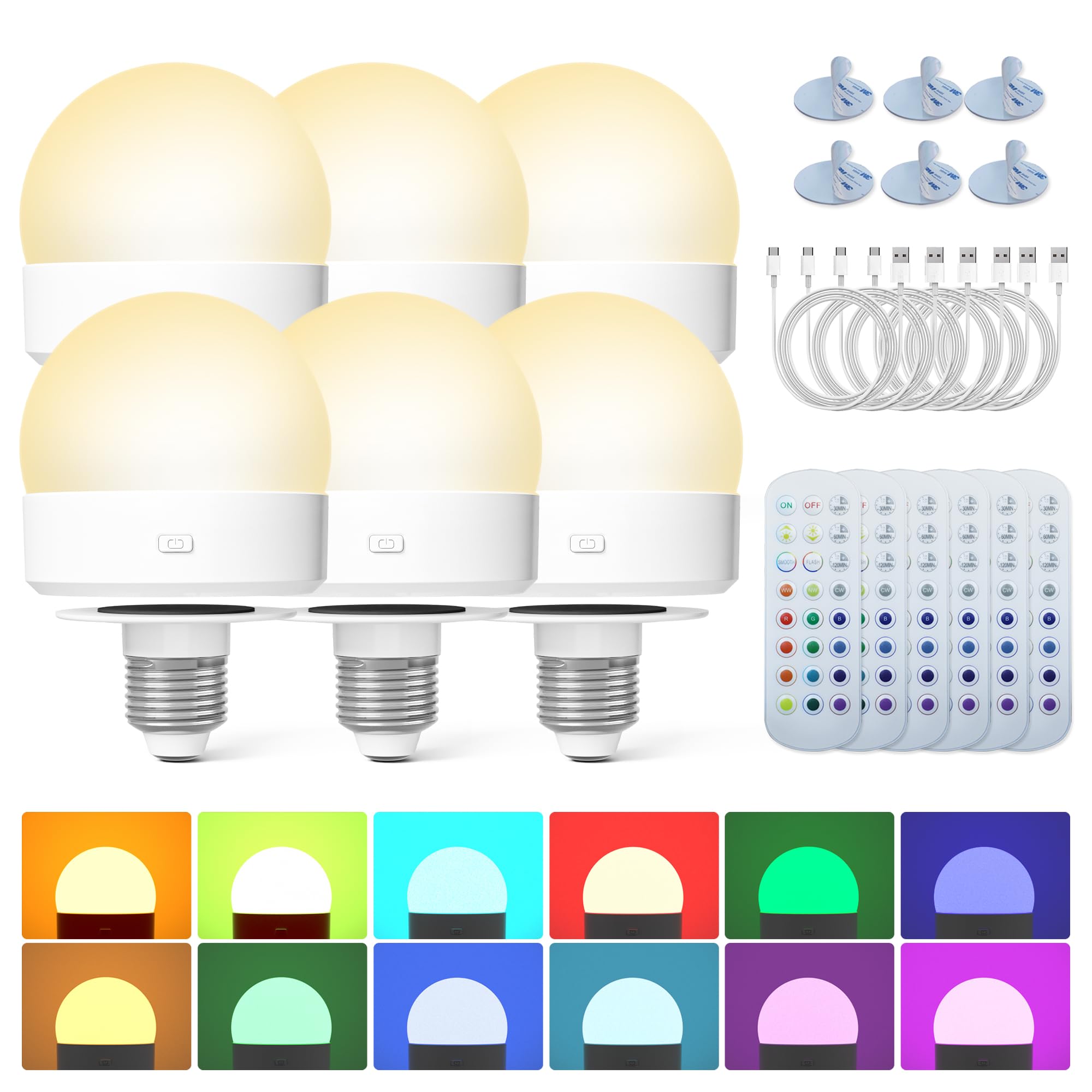 KINDEEP 6-Pack Battery Powered Light Bulbs