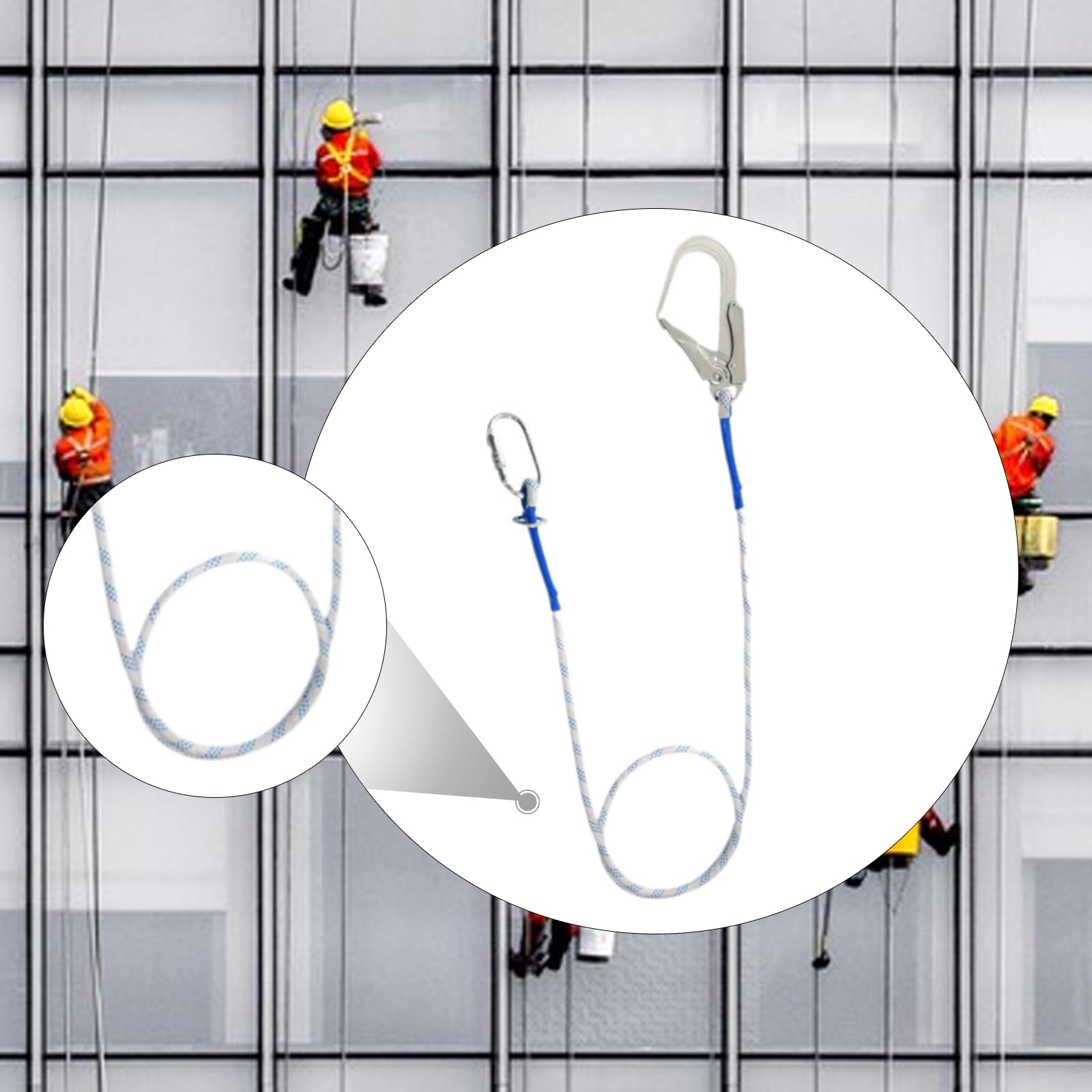 Qianly Lanyard Harnais Sécurité Travail Crochet Corde Outils Escalade Protection Polyester Acier Convient pour Électricien Plein Air Construction Taille1.8m