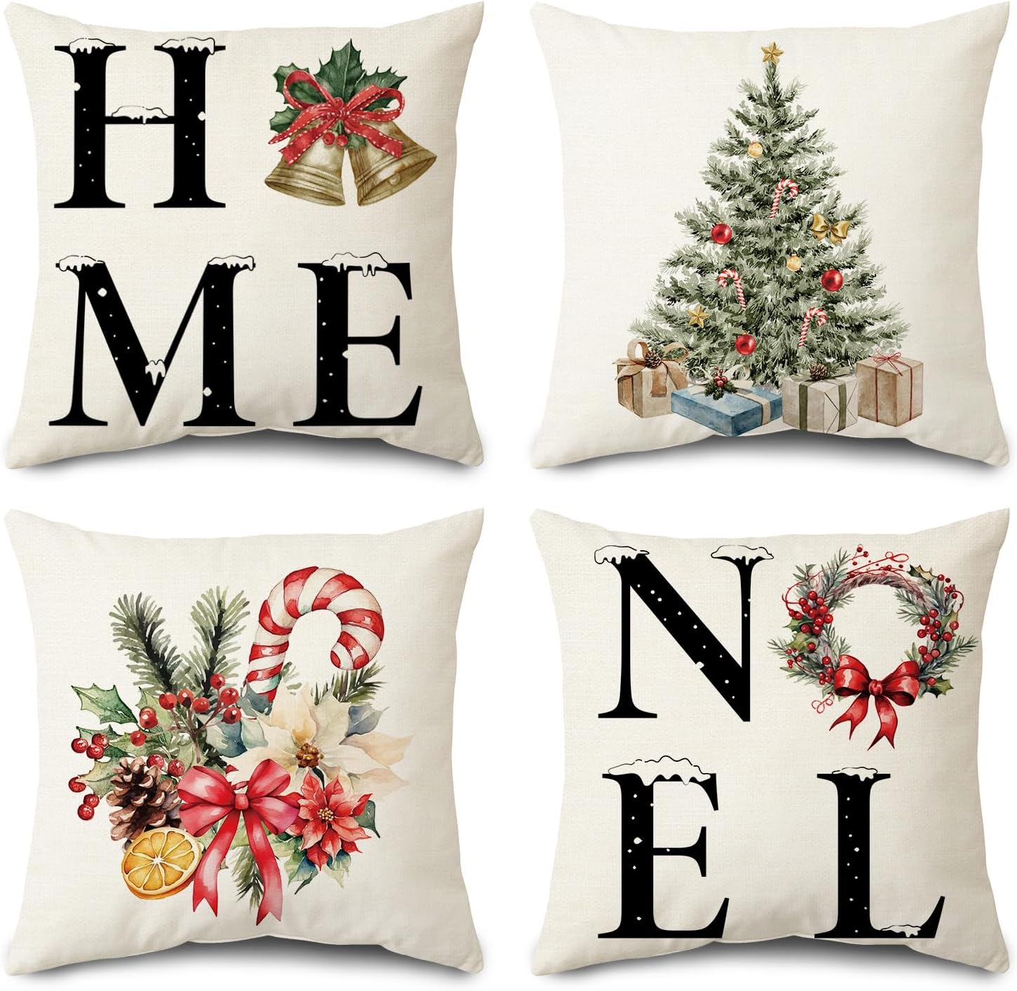 Christmas Decorations Pillow Covers 18x18 Set of 4, Home
