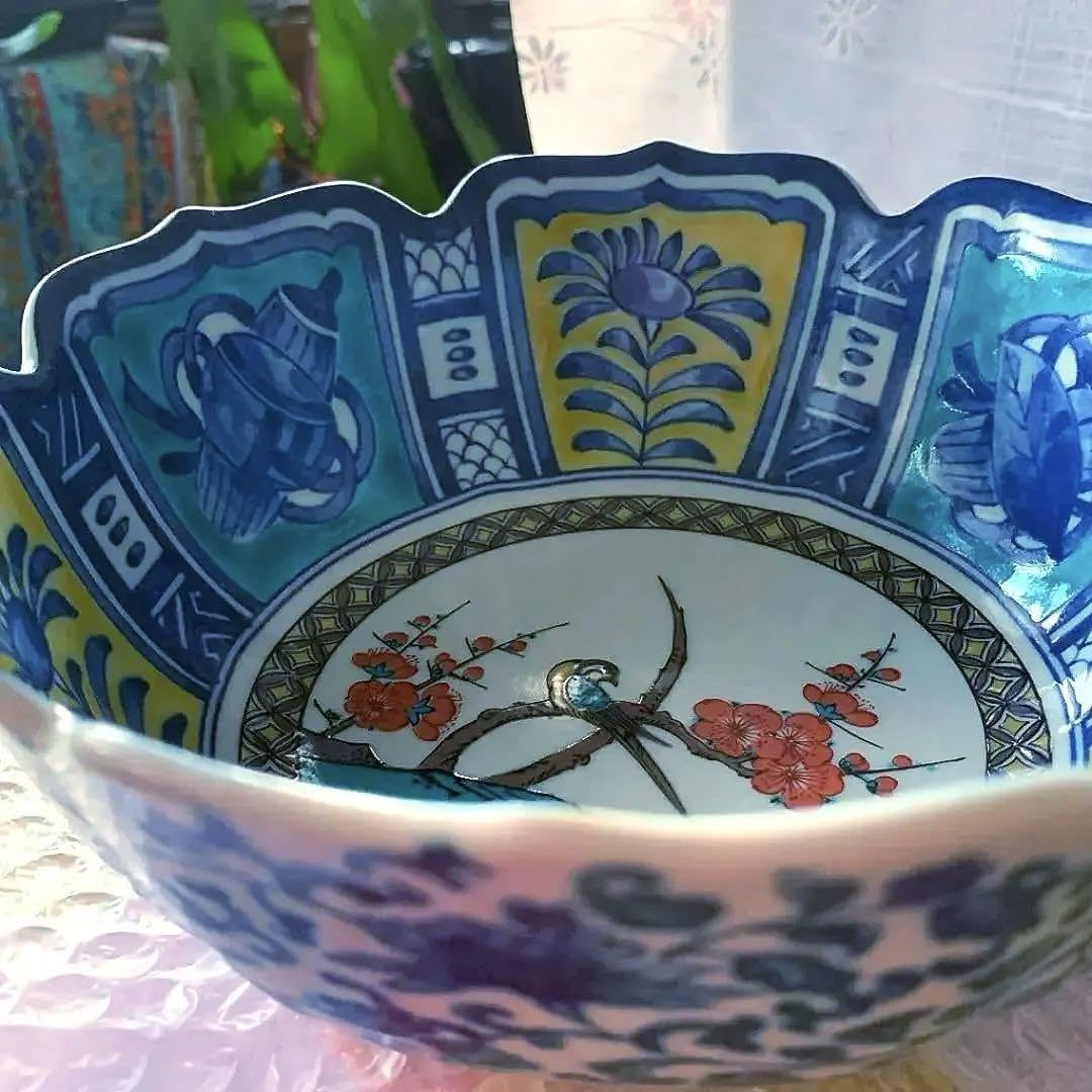 Amazon.co.jp: 九谷焼 暁堂 手描き花鳥や図絵の高級美術工芸中鉢 大幅