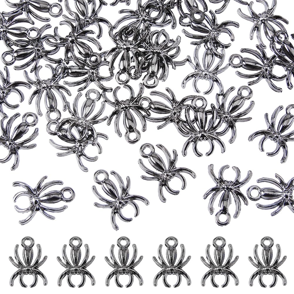 DICOSMETIC 50PCS Spider Pendants Tibetan Alloy Charms Black Halloween Night Spider Charm Spooky 3D Animal Jewelry Charms for Jewelry Making, Hole: 1.8mm