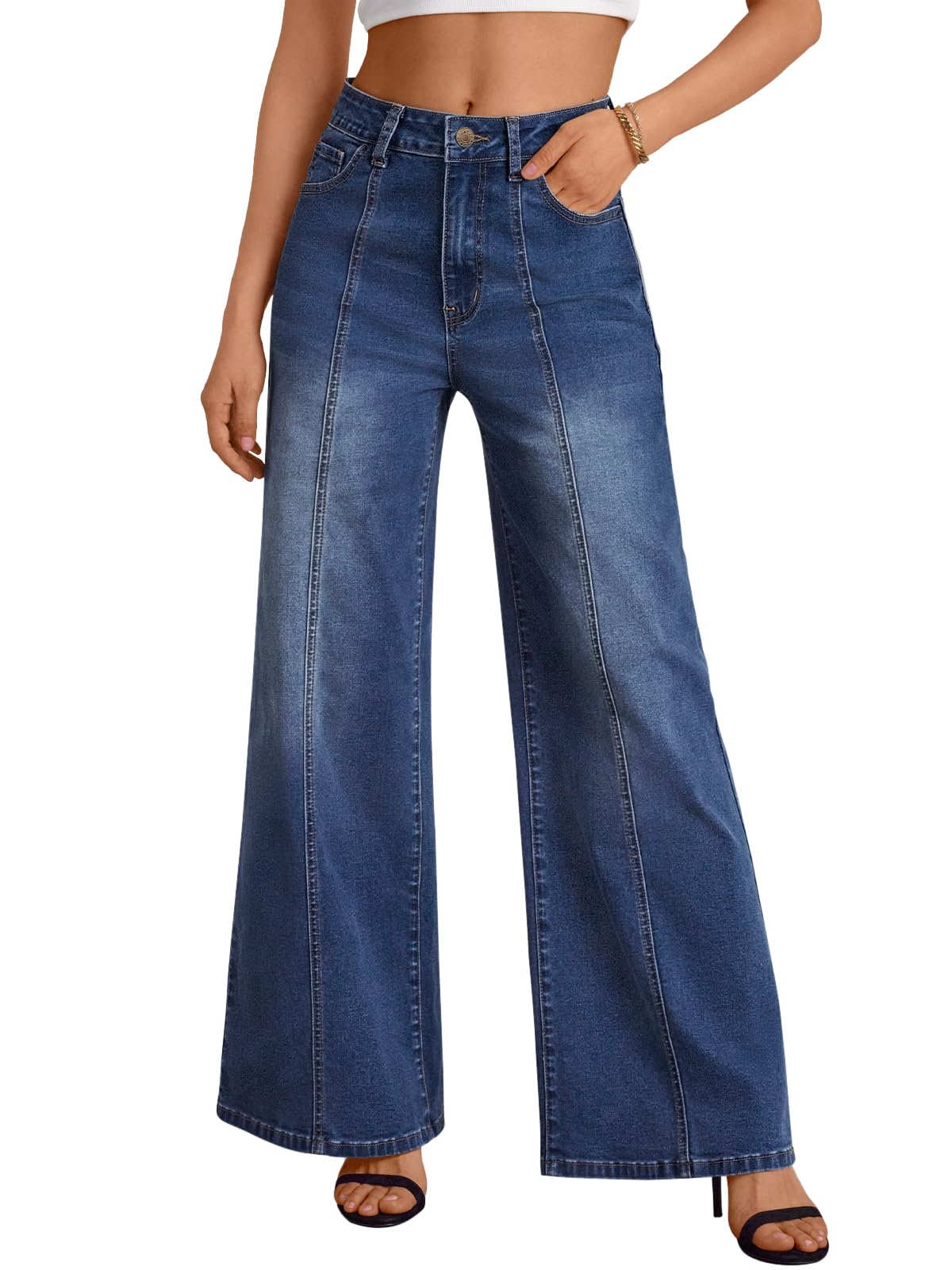 Womens Wide Leg Jeans - High Waisted Baggy Pants, Soft Comfort Cotton Denim with a Relaxed Fit