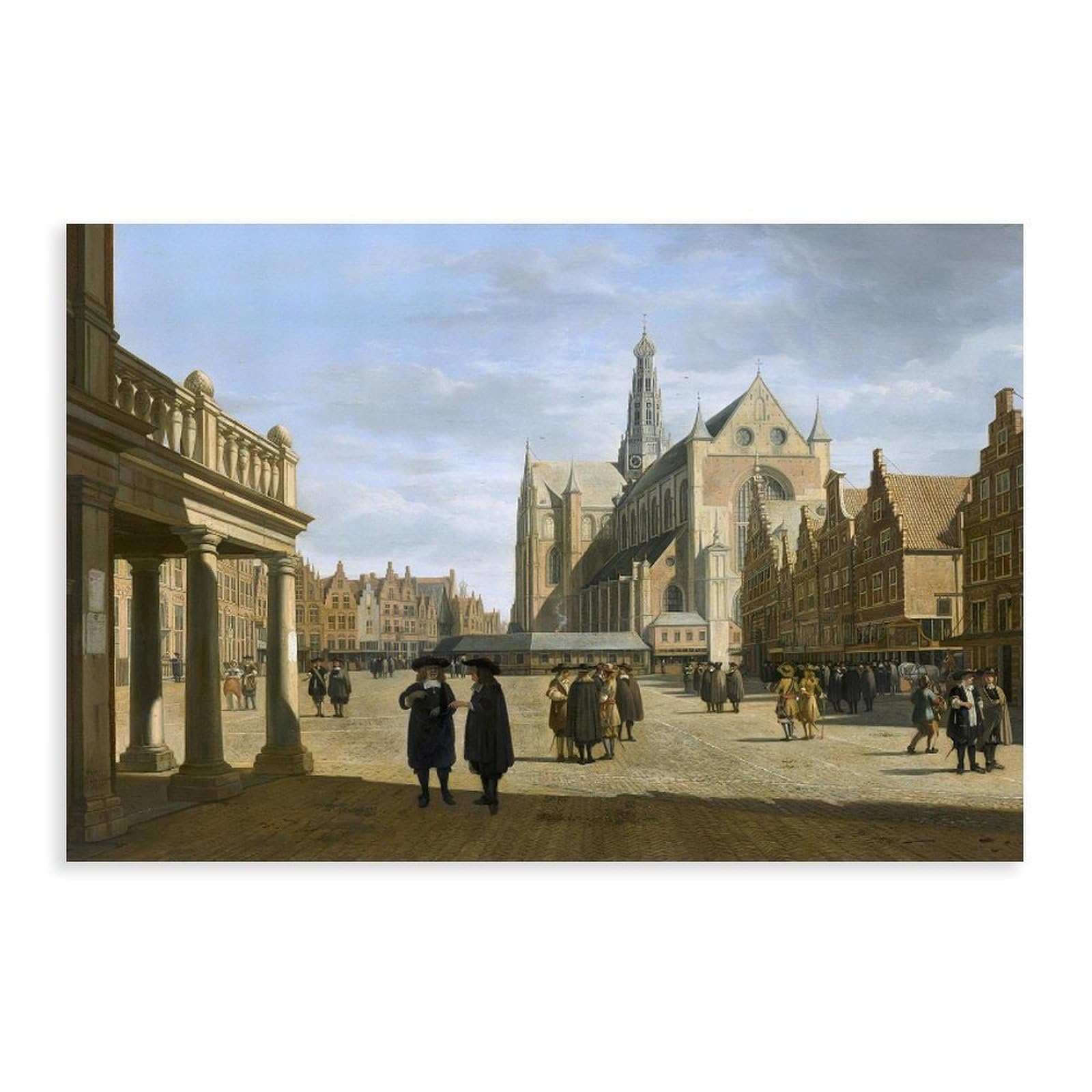 DFJyjFGJJ Gerrit Adriaenszoon Berckheyde,View of The Fish Market in Haarlem from The City Hall,art Prints,Vintage Art Canvas Poster Wall Art Bedroom Decor Office Room Kitchen Gift 24" L X 36" W