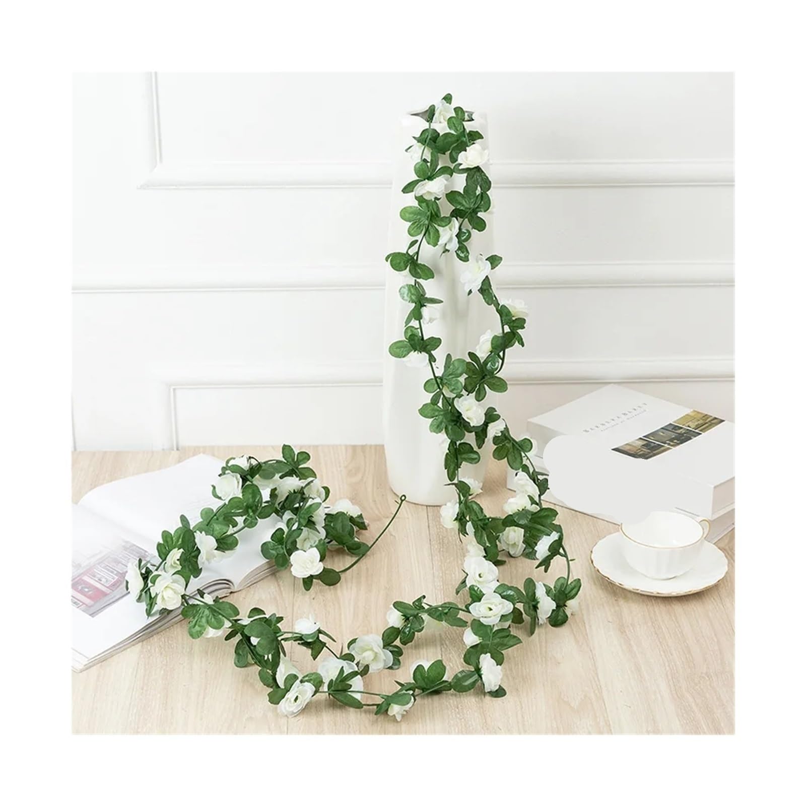 NDSJAIE Artificial Flower Vine 69Heads Artificial Flowers Rose Vines 1.8m Silk Flower Garland Decor Home Garden Wedding Decoration Fake Wreath For decoration(0004-white)
