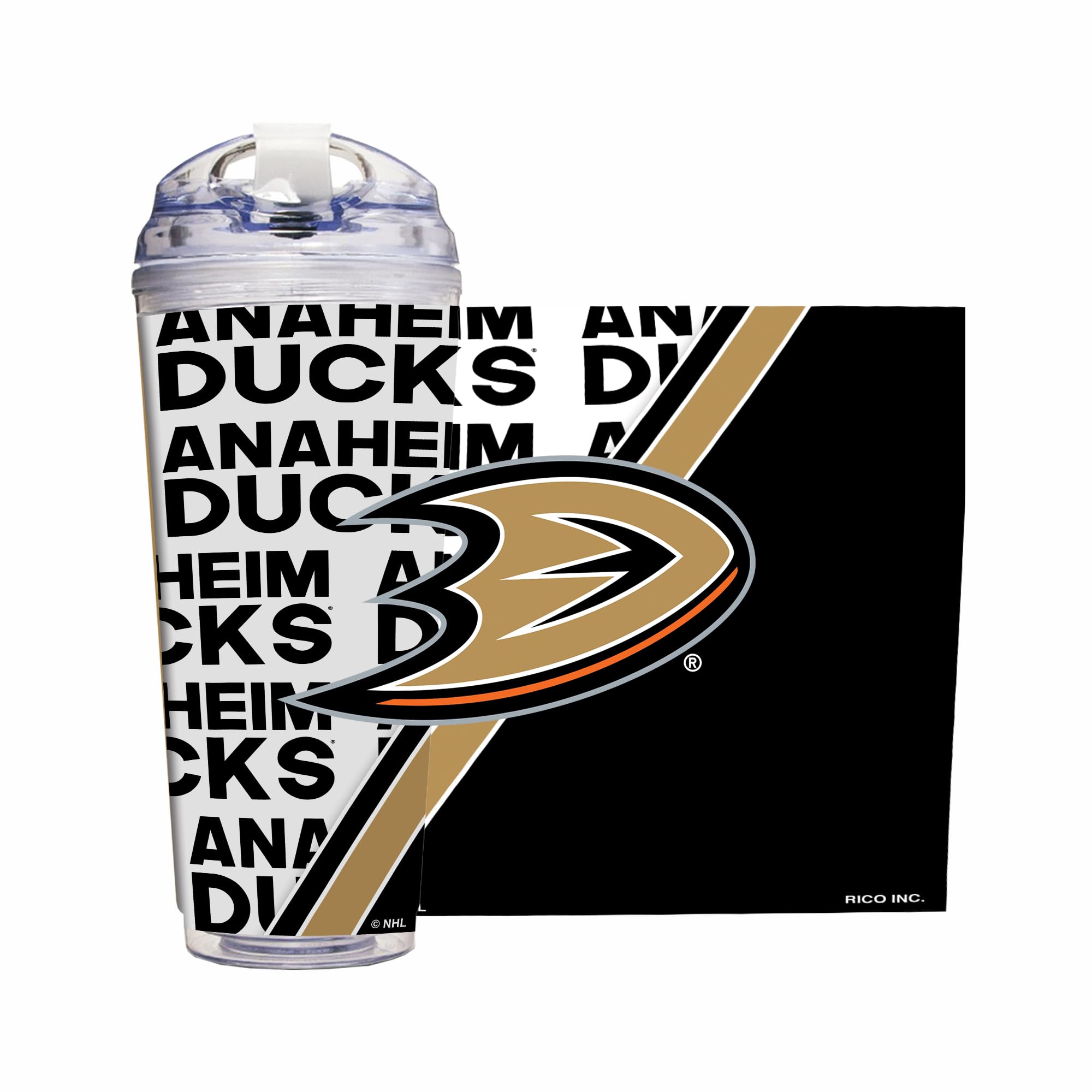 Rico Industries NHL Hockey Anaheim Ducks 24oz Acrylic Tumbler with Hinged Lid, Officially Licensed Double Wall Tumbler with Straw