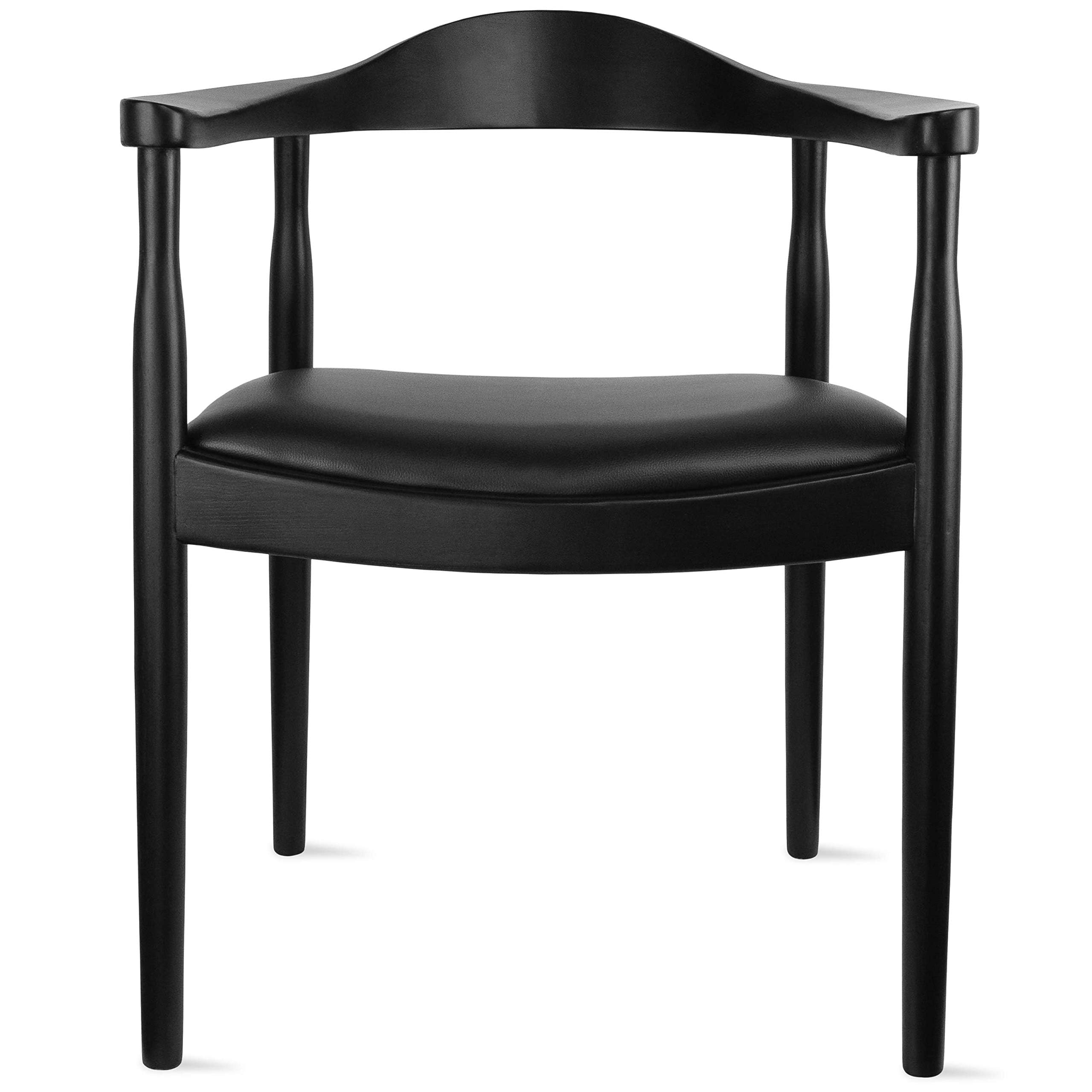 2xhome Solid Wood Farmhouse Dining Chairs with PU Leather Cushion Seat Kennedy Presidential Modern Accent Armchair for Kitchen Dining Room or Office, Black