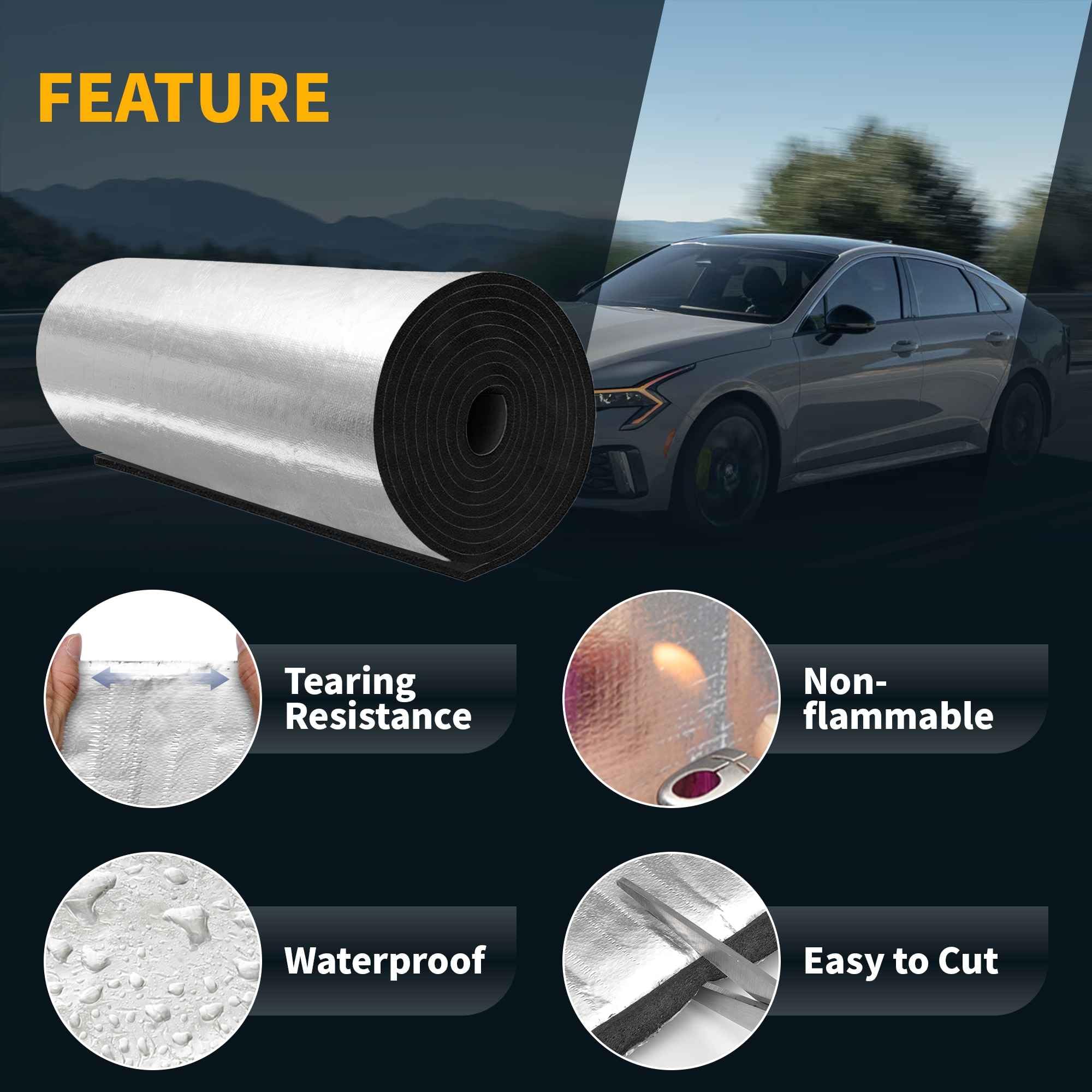 A ABSOPRO Mat De Amortiguador De Sonido Plata 1 Pieza Para Coche | Fibra De Vidrio, Espuma De Celda Cerrada, 152x100cm, 10mm, Autoadhesivo, Retardante De Llama, Para Capó