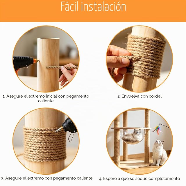 Foto 5 de 7 de 100m Cuerda de Sisal, 6mm Cuerda de Yute para Rascador de Gatos