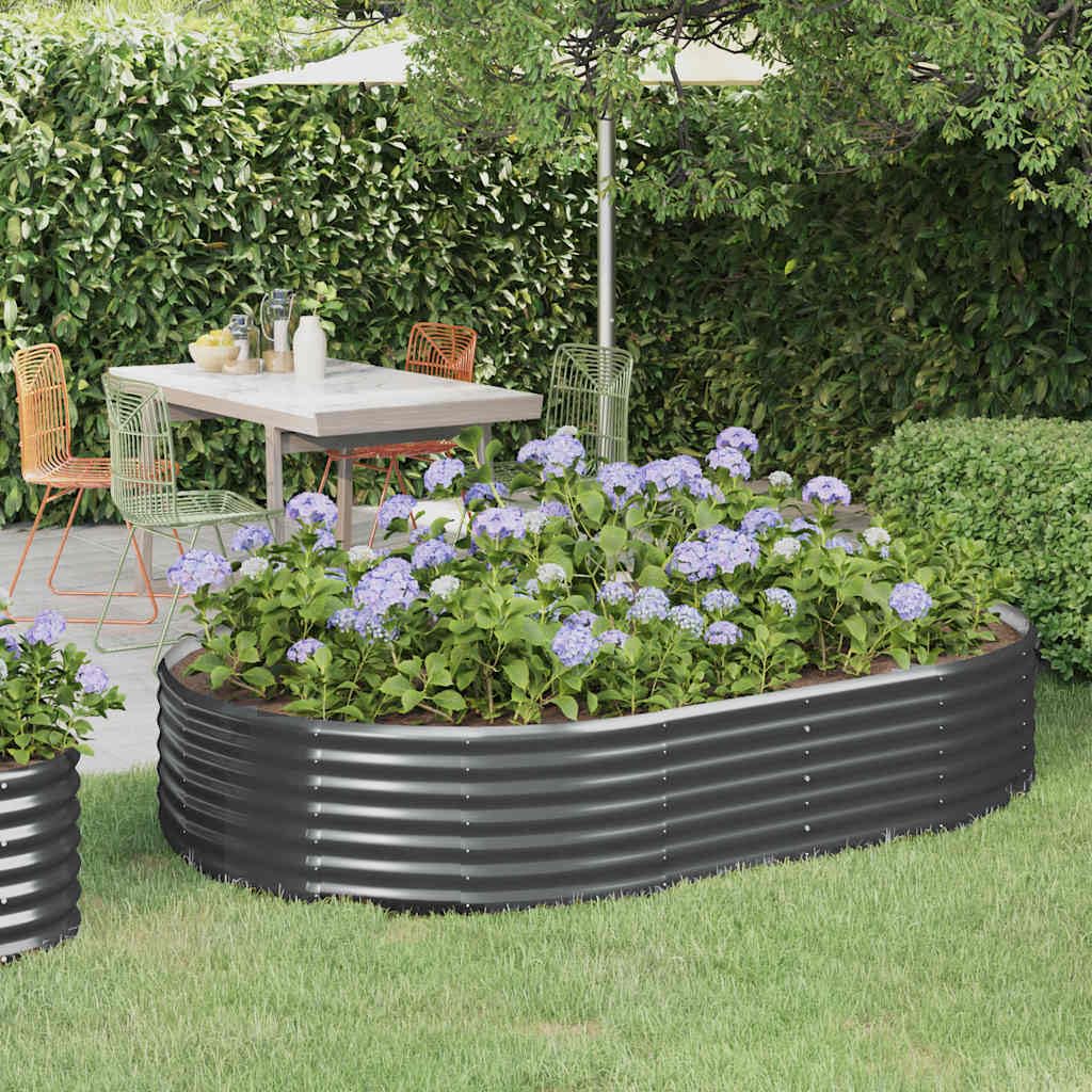 vidaXL Jardinera Arriate Elevado Macetero Maceta Tiesto Soporte para Plantas Vegetales Hierbas Acero con Recubrimiento Polvo Antracita 214x140x36 cm