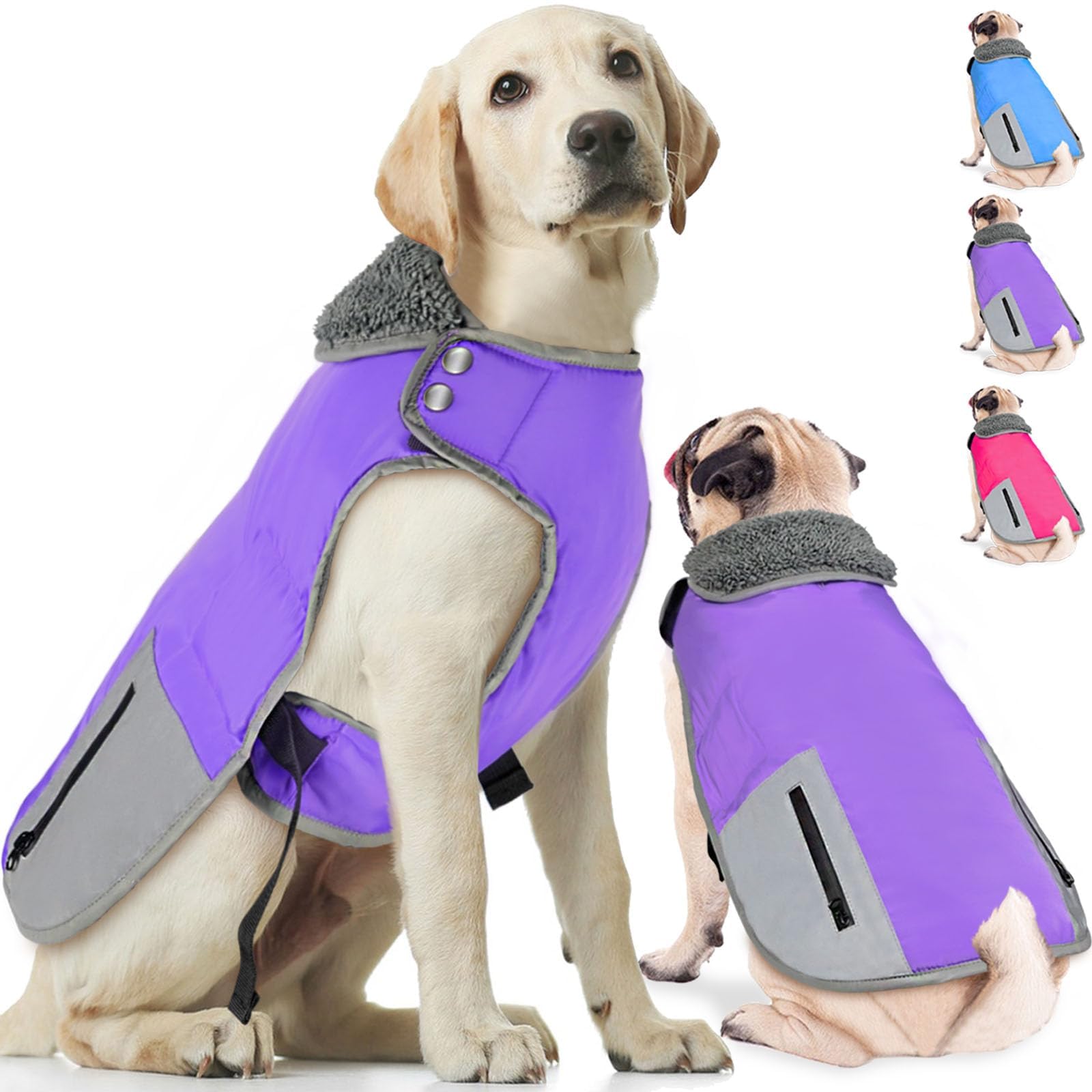 SnugglePup Winter Dog Coat - Fur Collar - Polar Fleece Lining - Warm & Easy Wear - Quick-Release Buckle - Leash Hole - Stylish Cold Weather Pet Apparel for Dog