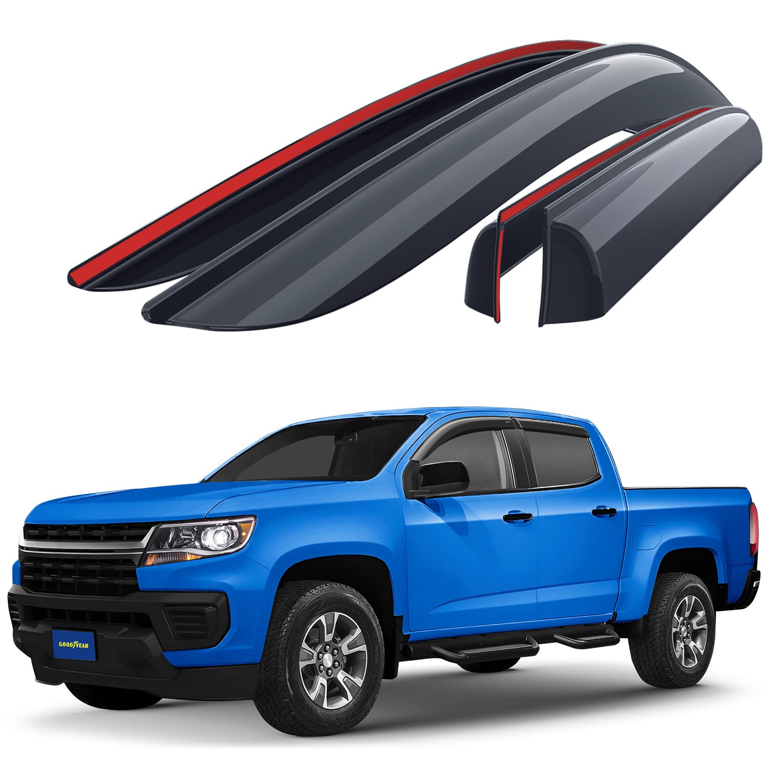 Goodyear Shatterproof Window Deflectors for Chevrolet (Chevy) Colorado/GMC Canyon 2015-2022 CrewCab, Tape-on Rain Guards, Window Visors, Vent