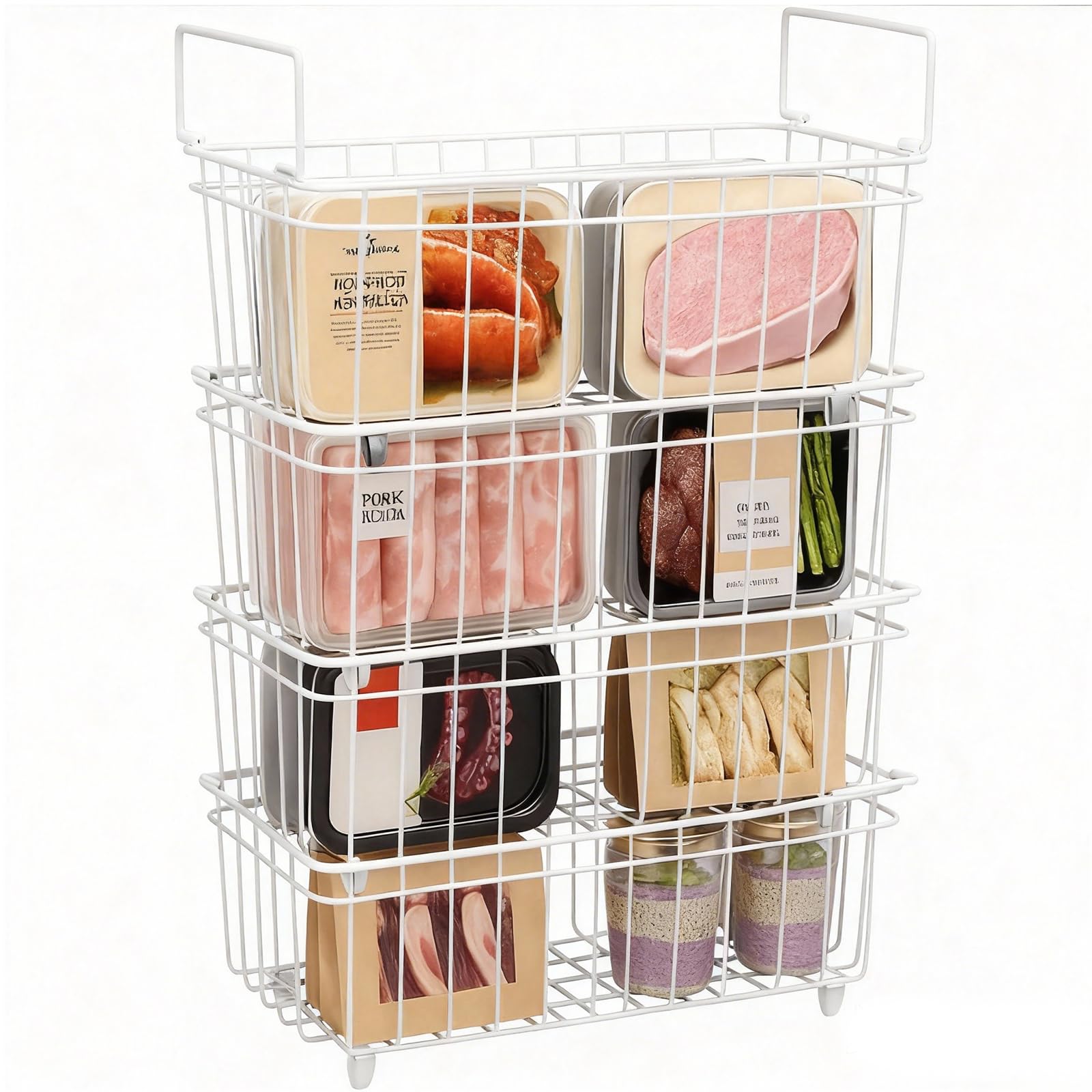 Freezer Baskets 4-Pack Freezer Baskets for Chest Freezers for Chest Freezer – Chests Freezer Baskets Organize and Store Food with Handles Improved Air Circulation for Freshness Black (White.) — image 1