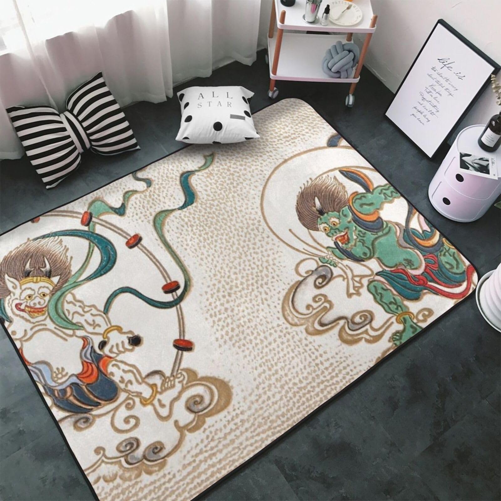 Amazon | 風神 雷神 浮世絵 和風 カーペット 長方形 ラグマット ラグ