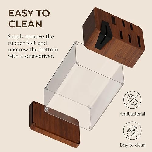 Miniatura 5 de Juego de cuchillos de acero inoxidable negro y dorado con bloque, juego de 7 cuchillos de cocina dorados con bloque de cuchillos transparente