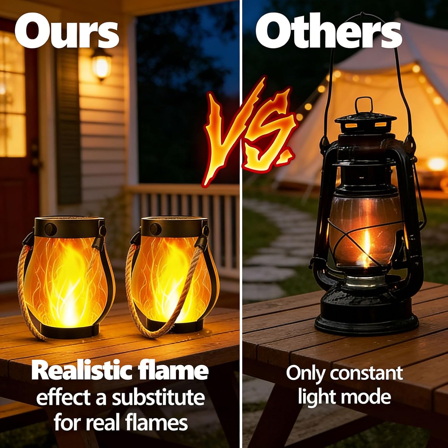 Yowin Dancing Flame Solar Lantern 2 Pack Outdoor Solar Flame Lights with Dual Charging Modes, 2 Lights Modes Waterproof Flickring Lantern for Garden Yard Table Patio Porch Gift Camp Path Decorations
