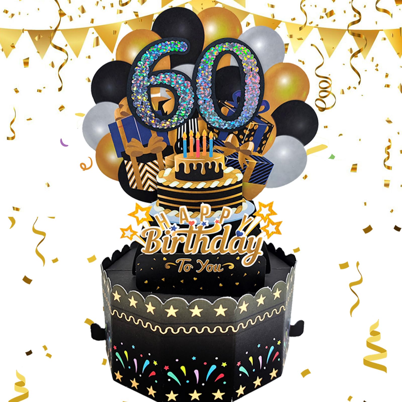 iGifts and Cards - Biglietto di auguri 3D pop-up per 60° compleanno con un sacco di regali, fantastico, carino, divertente, unico, per occasioni speciali, metà piegato, celebrazione, marito, moglie