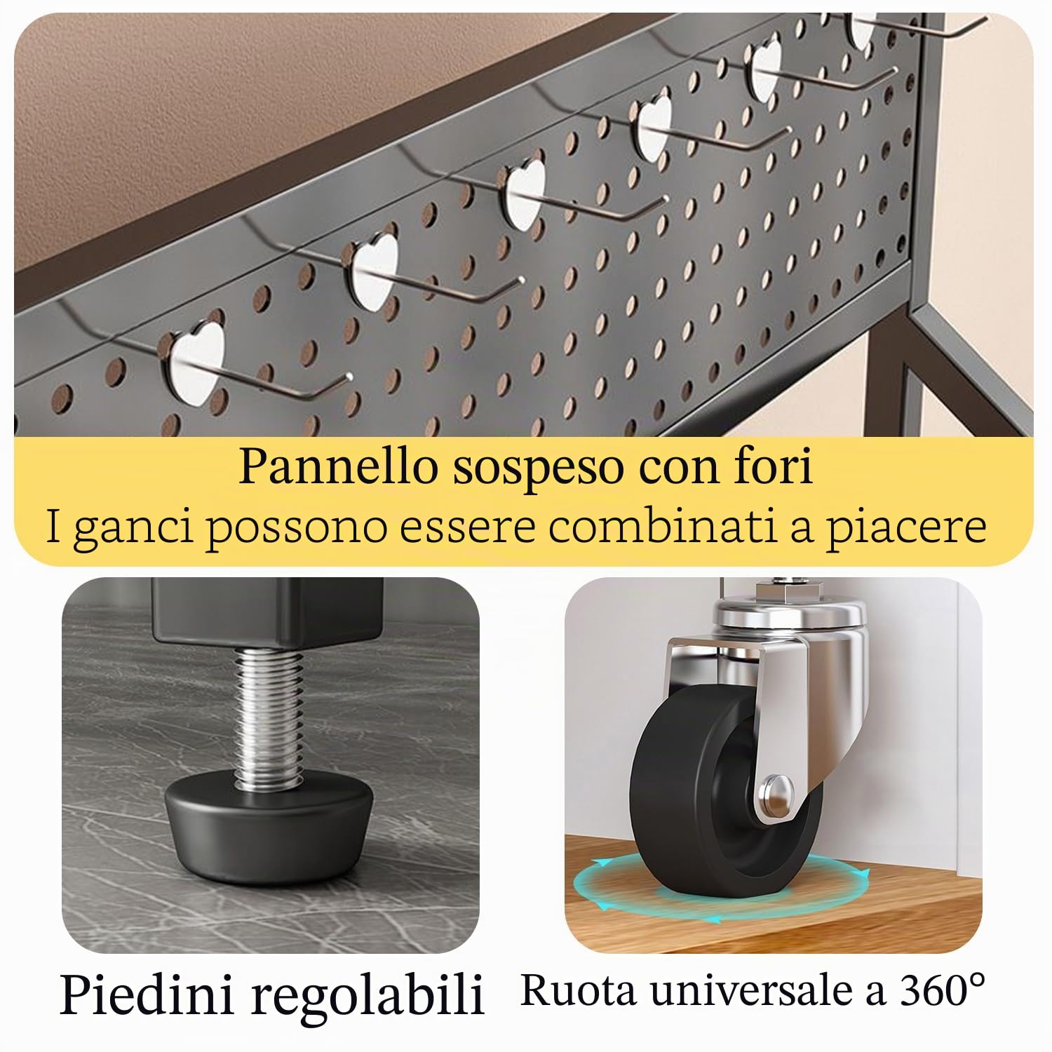 Espositore snack per vendita al dettaglio, scaffali vendita a 5 piani, carrello espositivo caramelle con ruote e ganci, organizer in metallo per dispensa