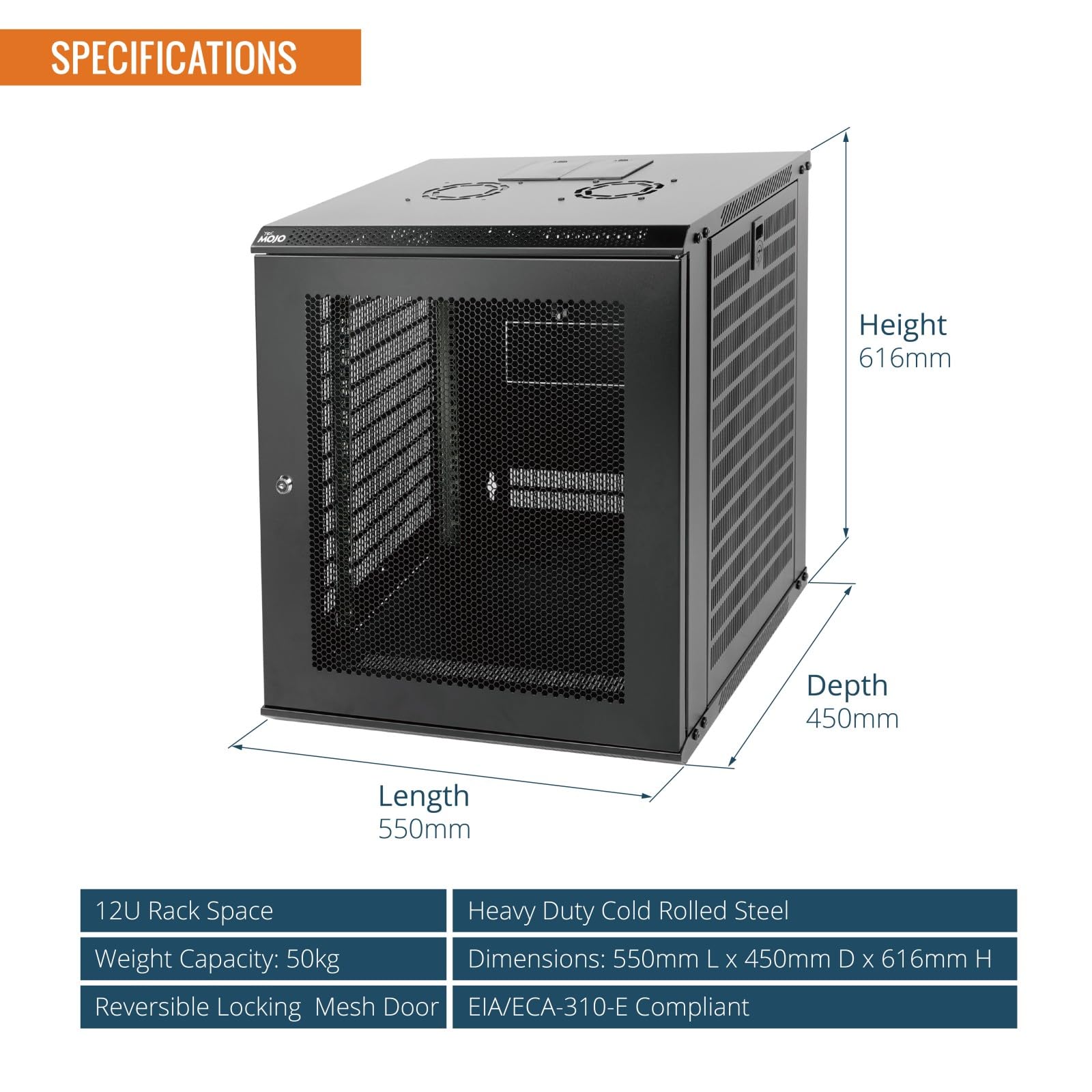 Tecmojo Armadio di Rete 19 Pollici 12U Server a Parete Profondità 450mm Rack IT Porta Forata Nero