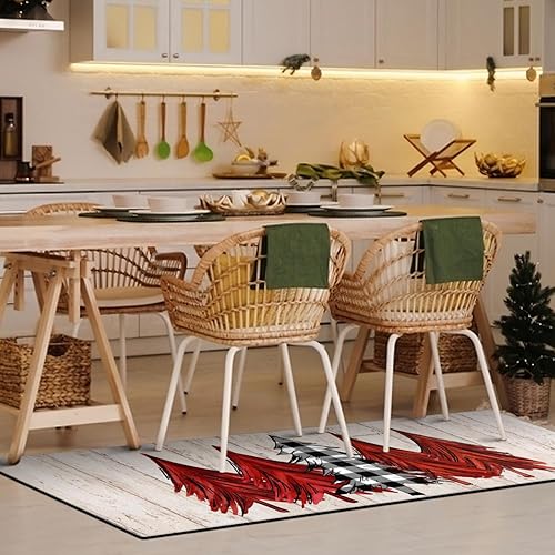 Miniatura 4 de Xsinufn Juego de 2 alfombras y tapetes de cocina de Feliz Navidad, a cuadros, árbol de Navidad, Navidad, invierno, vacaciones, tapete para fregadero