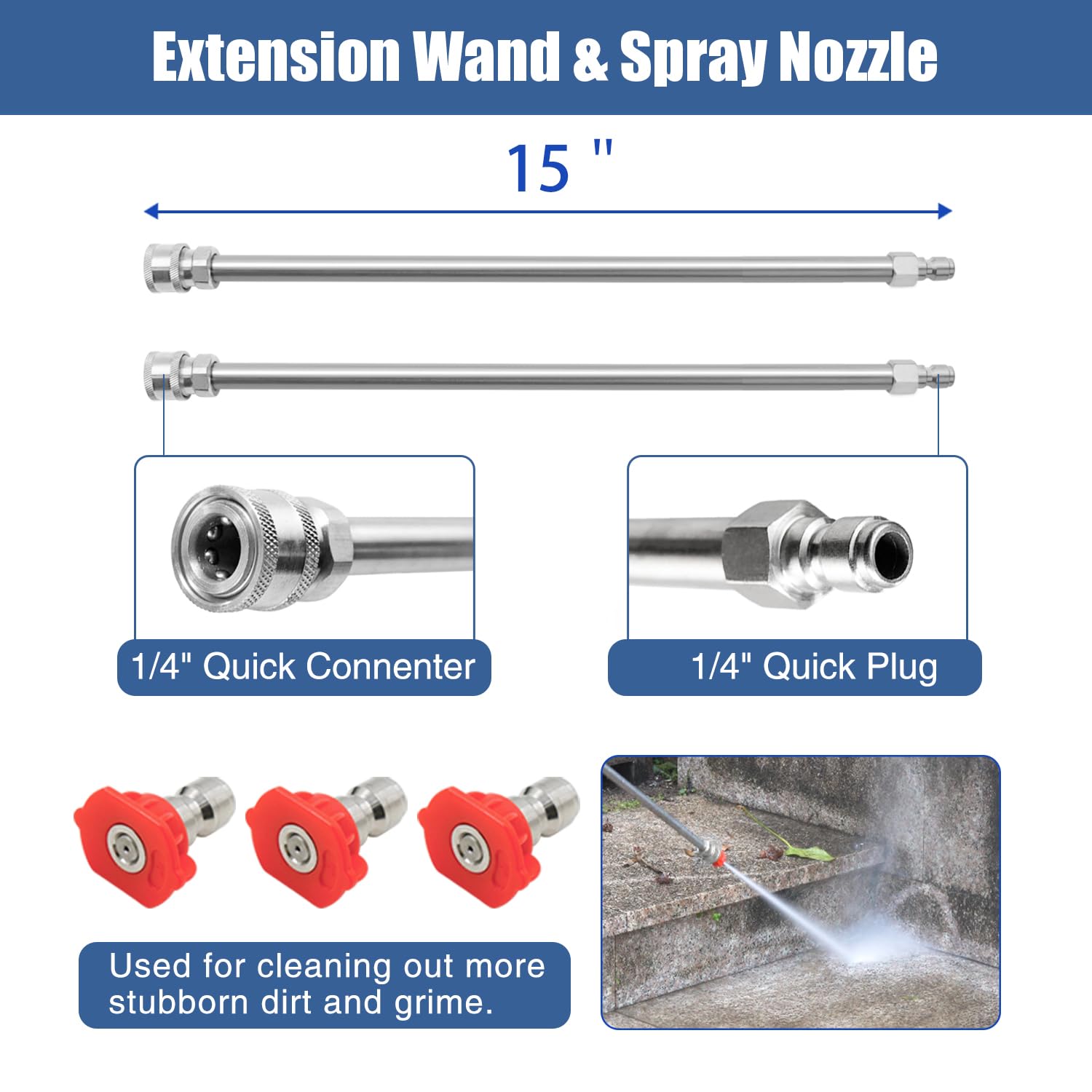 janz Pulitore per superfici idropulitrice da 35,6 cm con 4 ruote, alloggiamento in acciaio inossidabile, spina rapida da 1/4", 2 bacchette di prolunga, 2 ugelli di ricambio e 3 ugelli spray, 4000 PSI