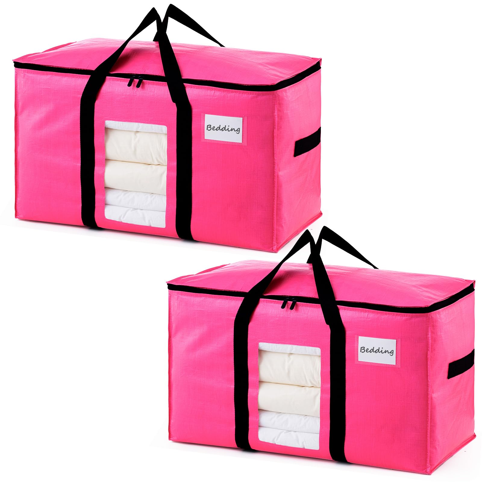 TAILI Moving Bags Extra Large,Heavy Duty Storage Bags with Zips for Clothes,Clear Window & Reinforced Handles,Beddings,Duvets,Travel,Camping,moving,Loft Storage（2 Pack pink） — image 1