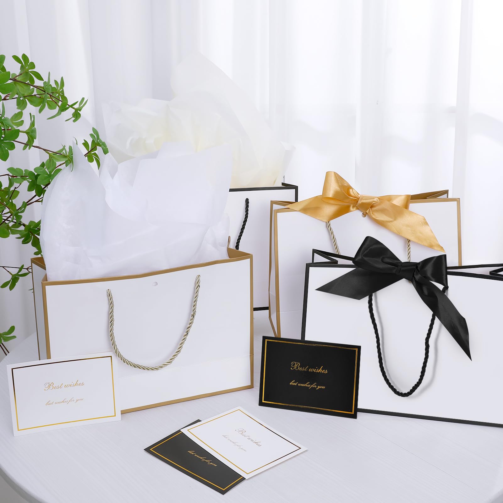TAIXING 4 Stück Geschenktüten Geschenktüte Groß mit Schleifenbändern und Taschentuch, Gift Bag Geschenktaschen mit Henkel für Geburtstag Weihnachten Hochzeit Neujahr Festivalfeier(Champagner und Grau