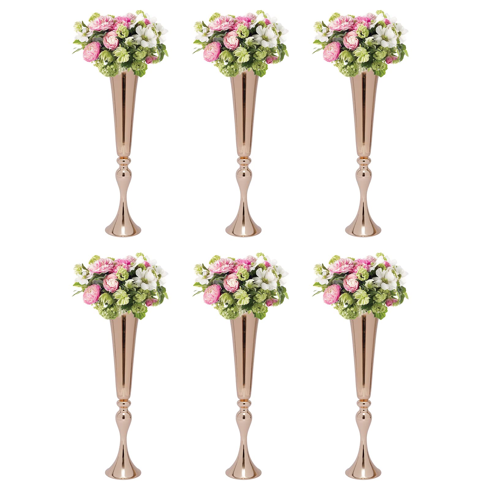 Set di 6 vasi da tavolo in metallo dorato con finitura lucida, per feste di compleanno, feste di compleanno, soggiorno, decorazione