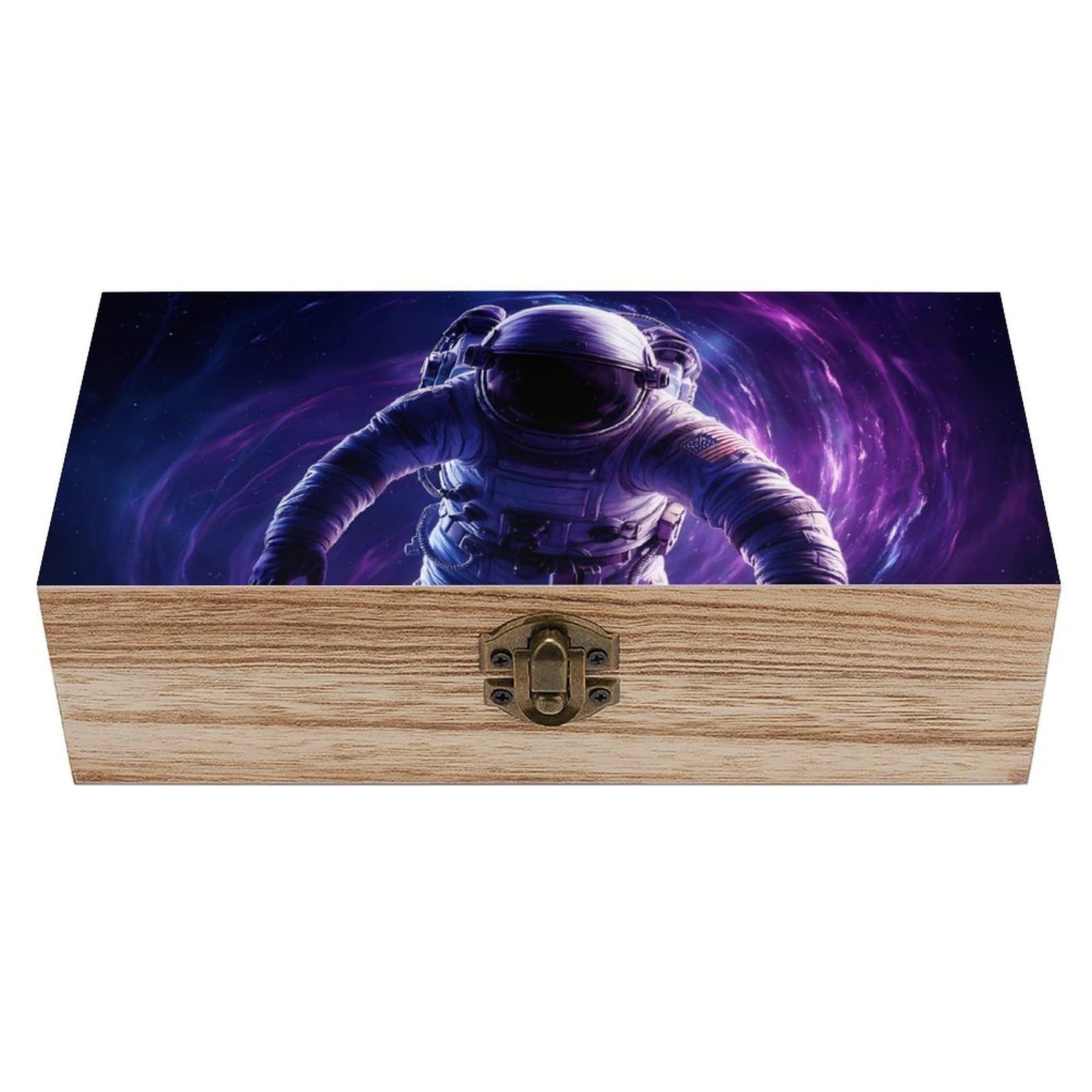 SMAZDFXX Trippy Space Astronaut Art Wooden Storage Box With Hinged Lid Decorative Front Clasp Keepsake Boxes