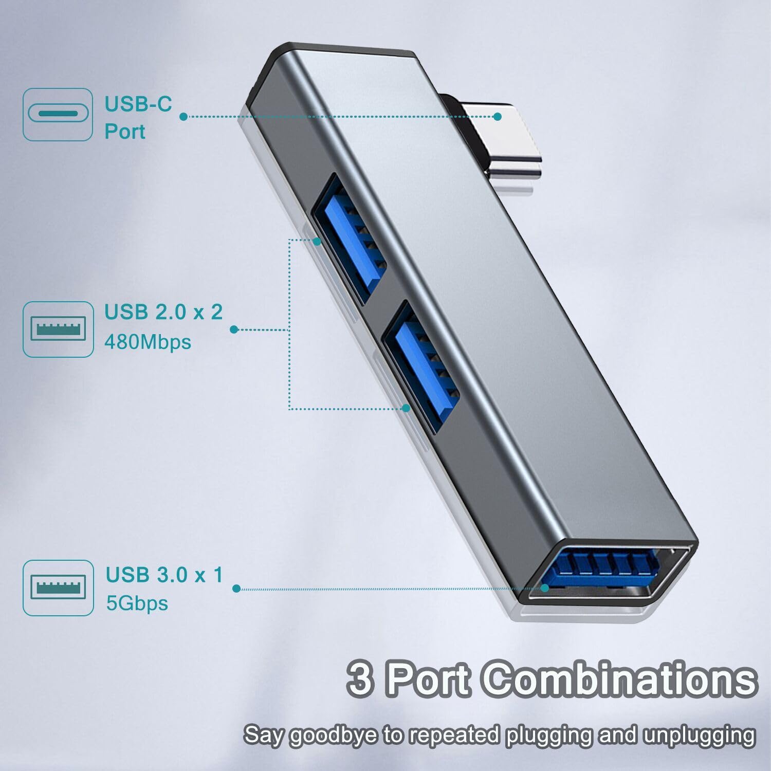 VIENON Aluminium USB C Hub - 3 Port USB 3.0 Hub, Portable USB Extension for Tablet & Laptop