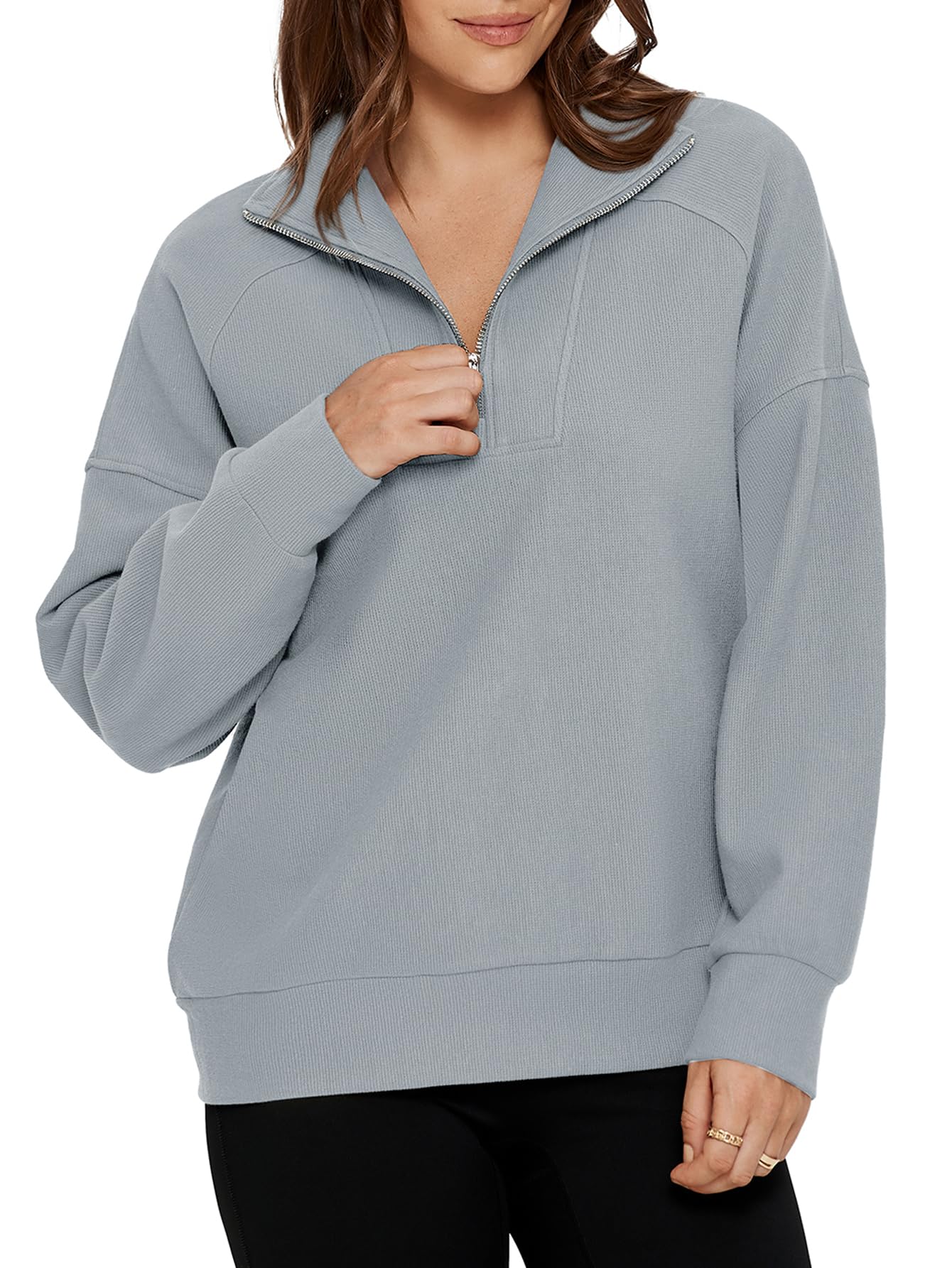 Glamaker Womens Sweatshirts Casual Essentials Oversized Pullover Fall Half Zip Tops Preppy Shirt Long Sleeve Fashion Clothes