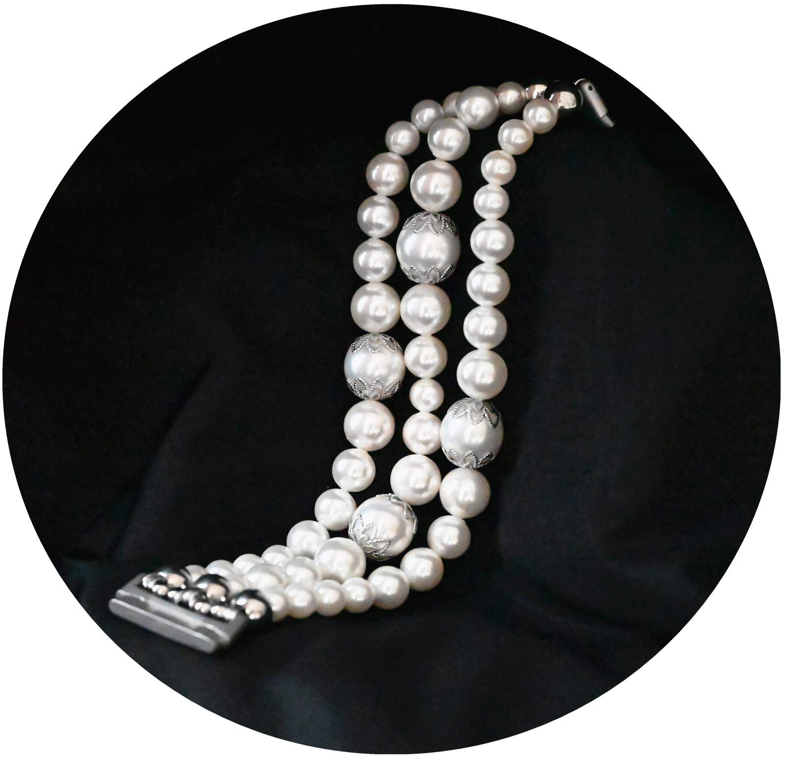 White Pearl Bands Compatible with Fitbit Versa 3 / Sense Elastic Stretch Handmade Jewelry Bracelet Smartwatch Replacement Strap Wristband Wearable Tech Watchbands for Girls Women