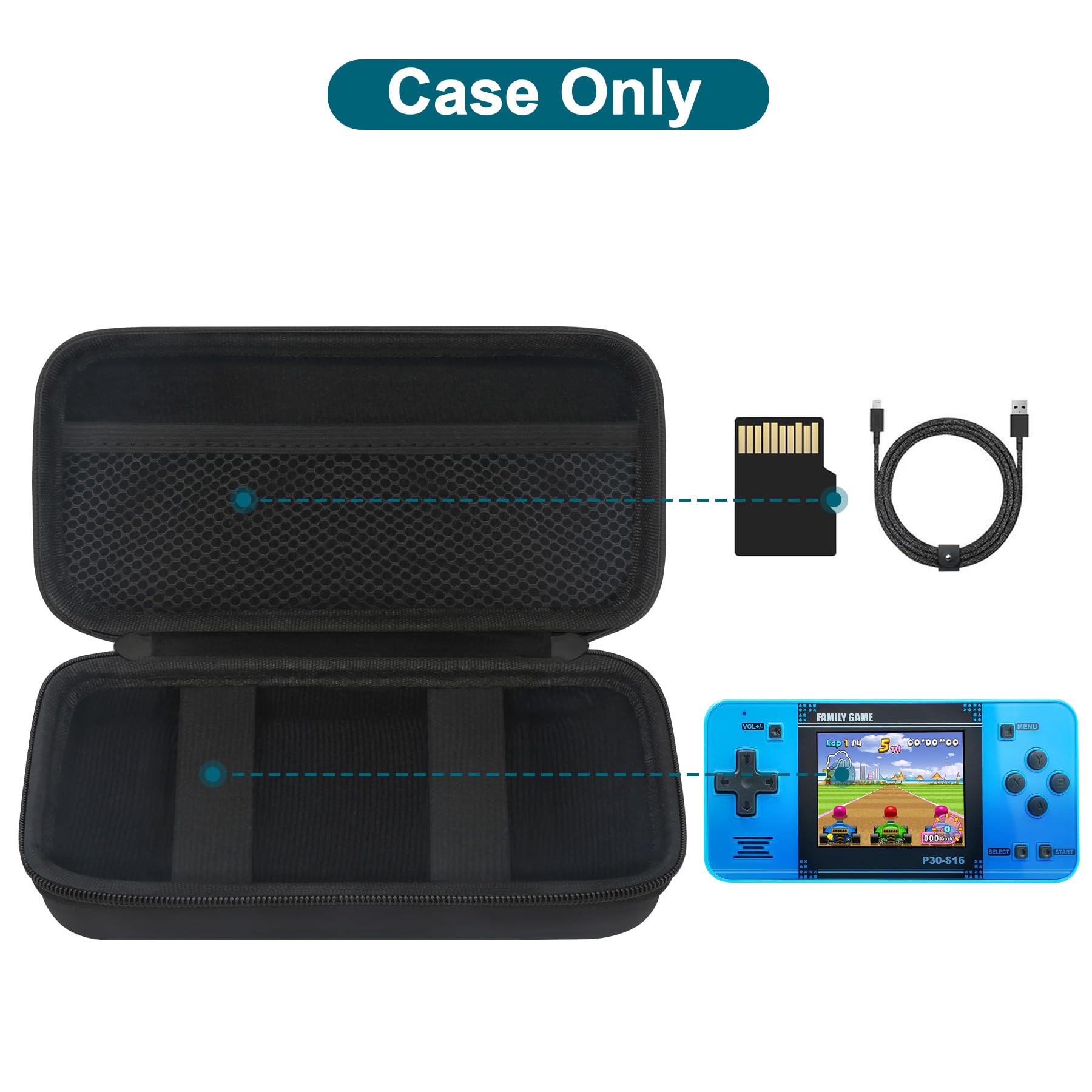 Canboc Carrying Case for WELLST·G Handheld Game for Kids -Preloaded 220 Retro Video Games/ My Arcade Atari Pocket Player Pro Game Console, Mesh Pocket fits Cable, SD Card, Black (Case Only)