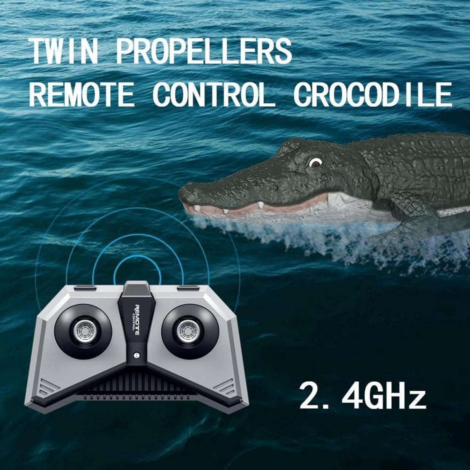 EXOMOON 2.4G Remote Control Crocodile Toy Scale High Simulation Crocodile, Crocodile for Swimming Pool Bathroom Great Gift RC Boat Toys for 5+ Year Old Boys and Girls 1