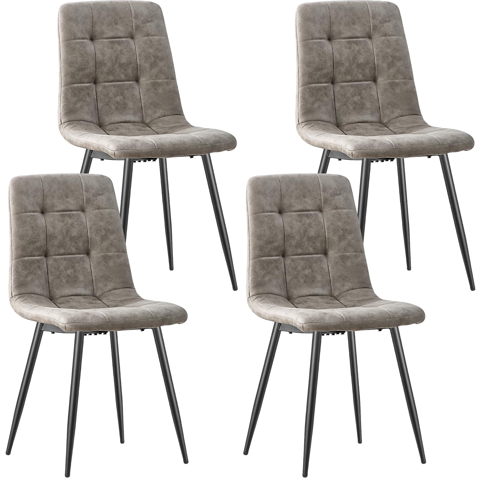 JIJIAN Set di 4 Sedie Sala da Pranzo, Sedie da Cucina in Tessuto Tecnologico, Sedie imbottite per Soggiorno con Gambe in Metallo Nero, Adatte per Sala da Pranzo, Sala d'attesa, Grigio Cachi