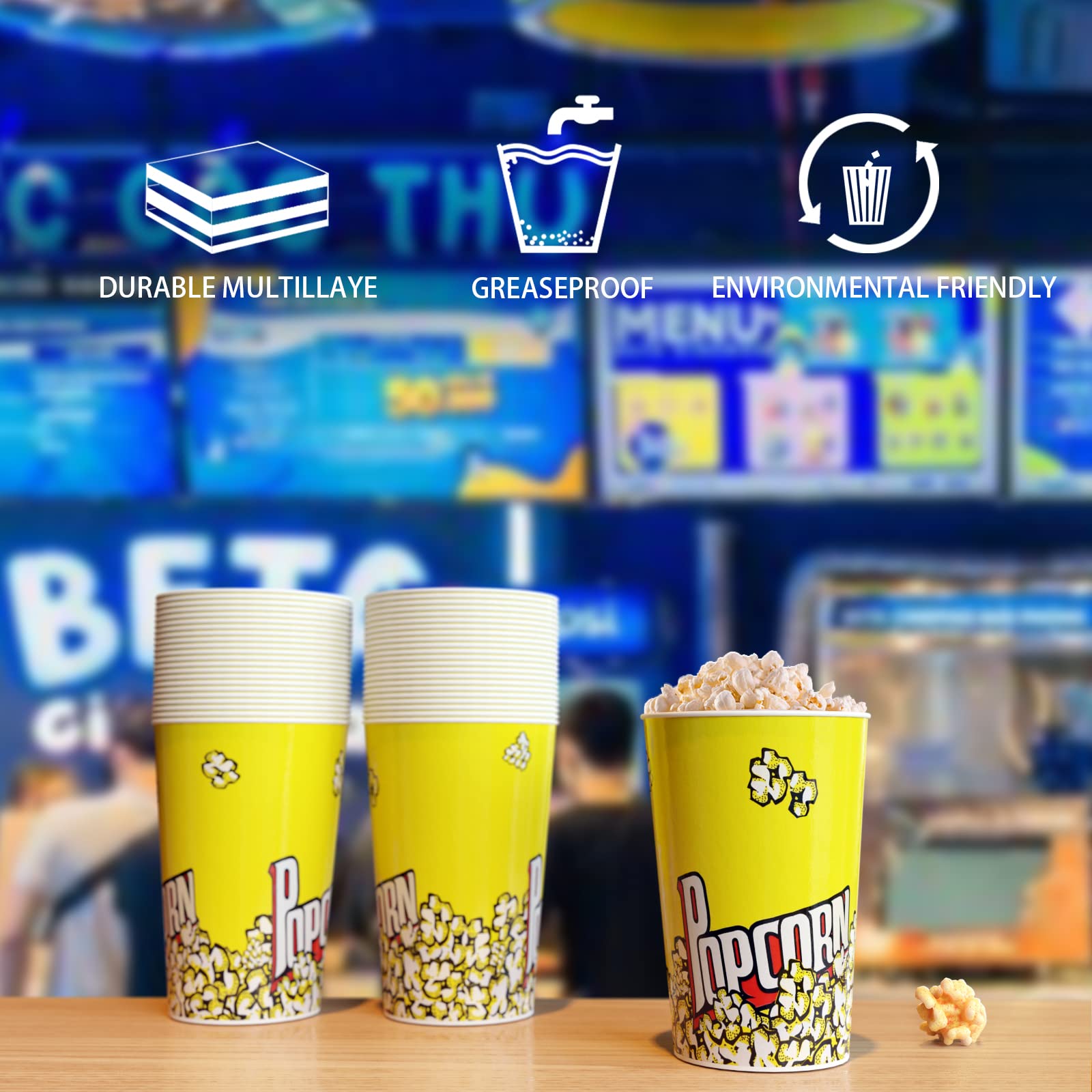 Snapklik.com : 46 Oz Popcorn Containers 44 Pack Reusable Cardboard ...
