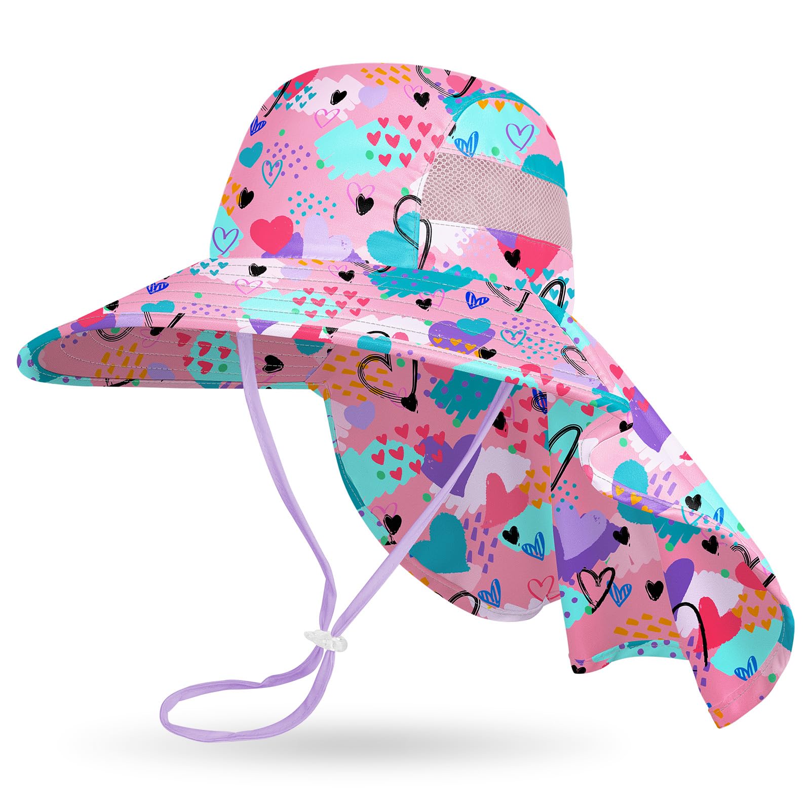 MHJY Kids Sun Hat Girls UV Protection Summer Hats Adjustable Beach Cap Unicorn Bucket Hats with Wide Brim Neck Flap for Toddlers 2-9 Years — view 23