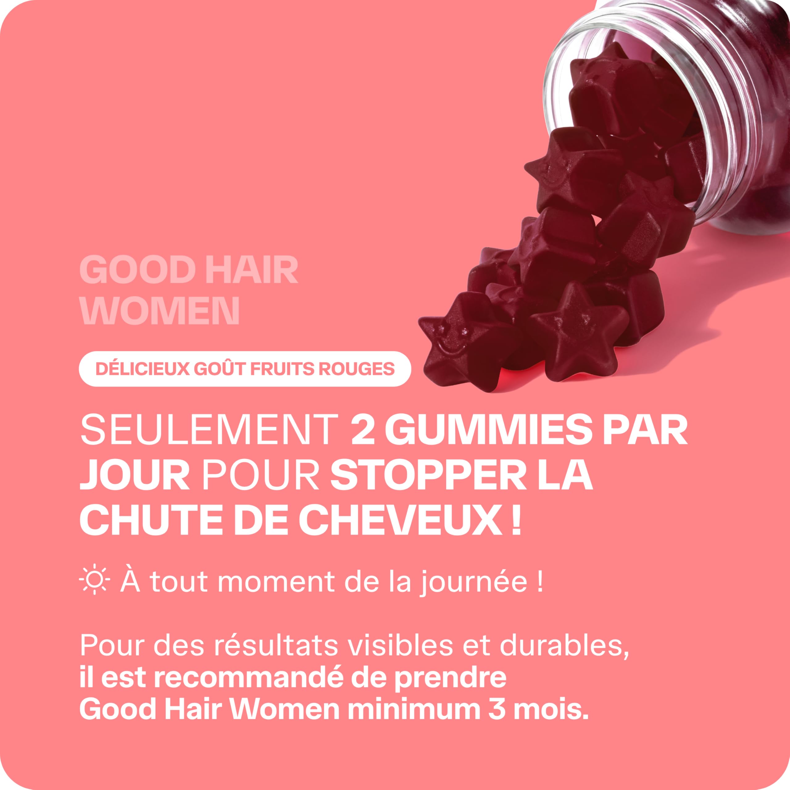 Lashilé Beauty - Gummies Anti-Chute Cheveux - Croissance & Fortification capillaire - Complément Alimentaire Anti-Chute Cheveux - Good hair women - Biotine Zinc Vitamine B6 - Cure 1 Mois 60 Gummies