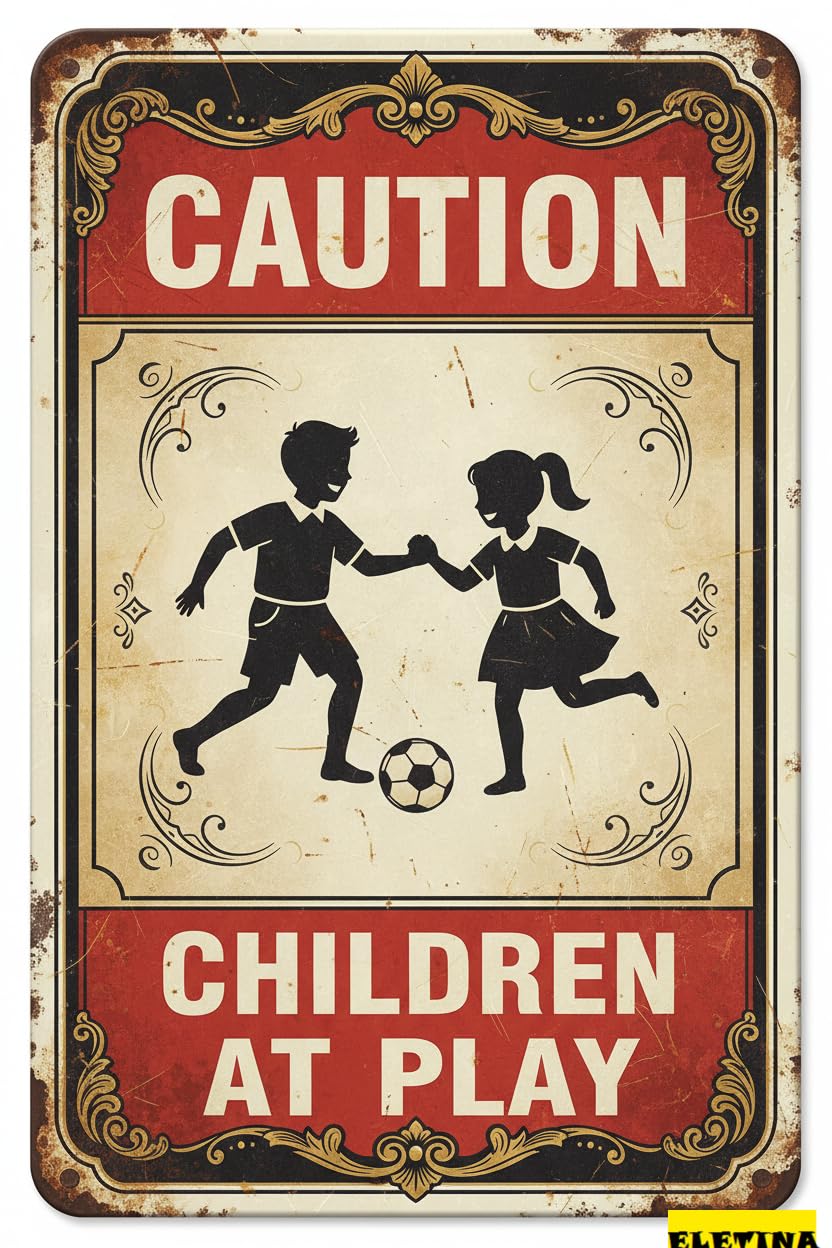 Caution Children At Play Aluminum Warning Sign Floor Road Street High Way Gate Decor 8x12in