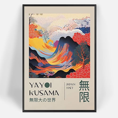 Arte de pared vintage japonés Yayoi Infinity Big World Tokio 80s abstracto olas de mar, pósteres de lienzo para galería, exposición, impresiones